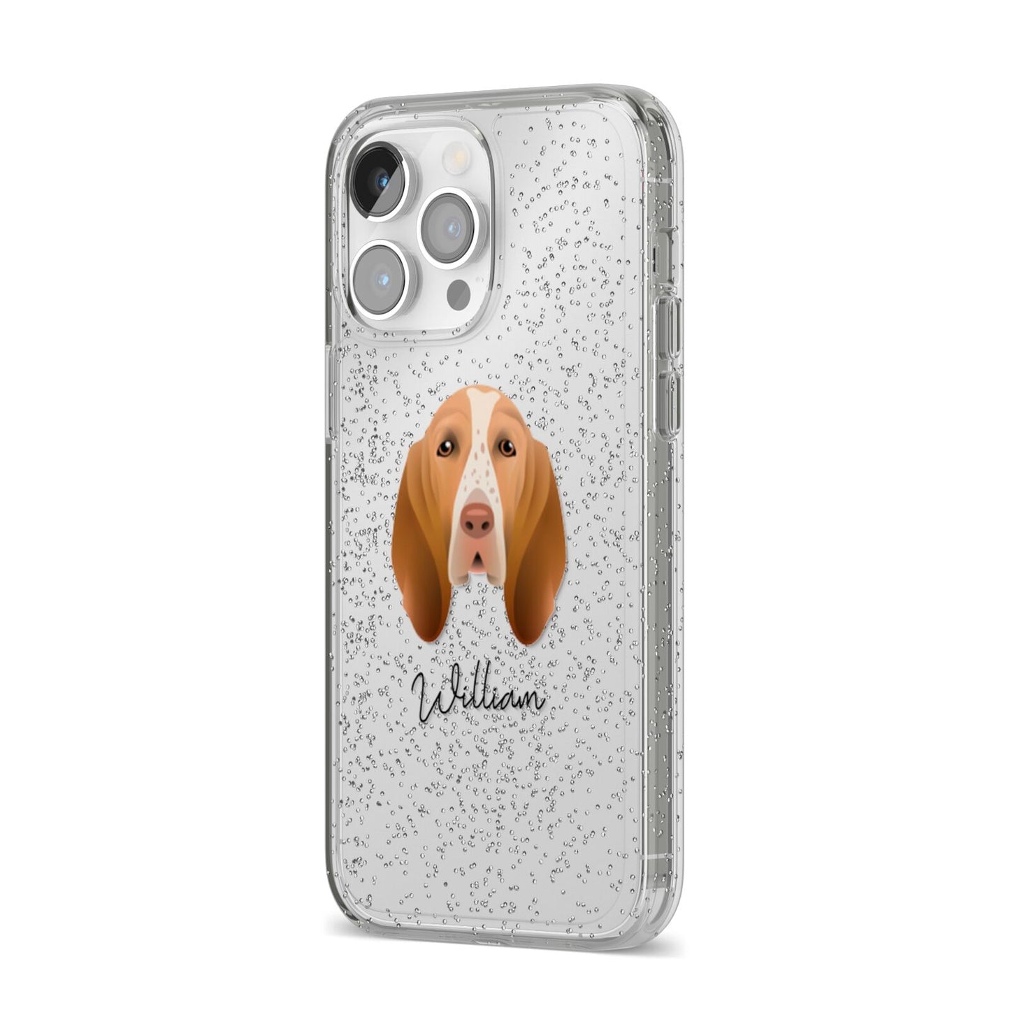 Bracco Italiano Personalised iPhone 14 Pro Max Glitter Tough Case Silver Angled Image