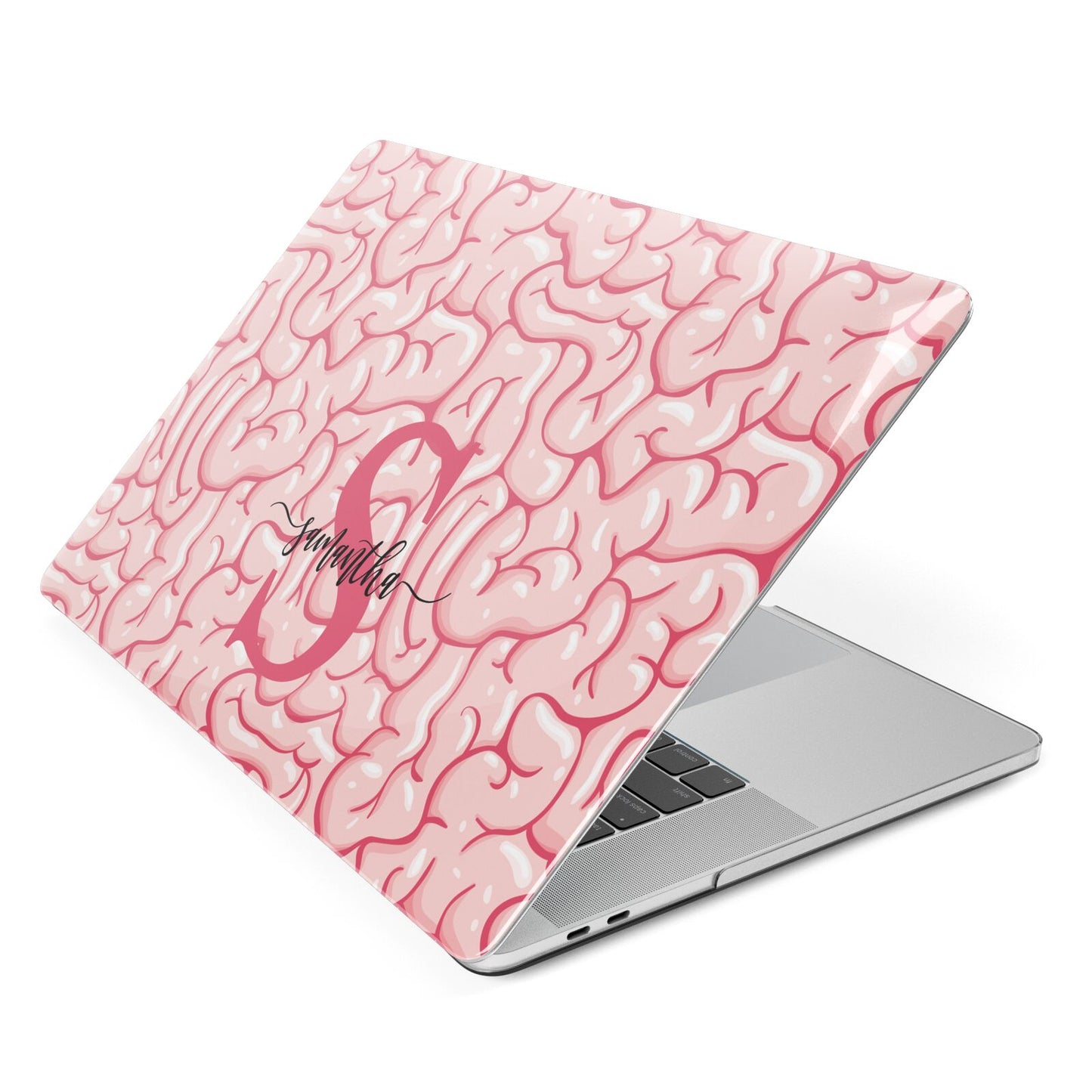 Brain Background with Monogram and Text Apple MacBook Case Side View