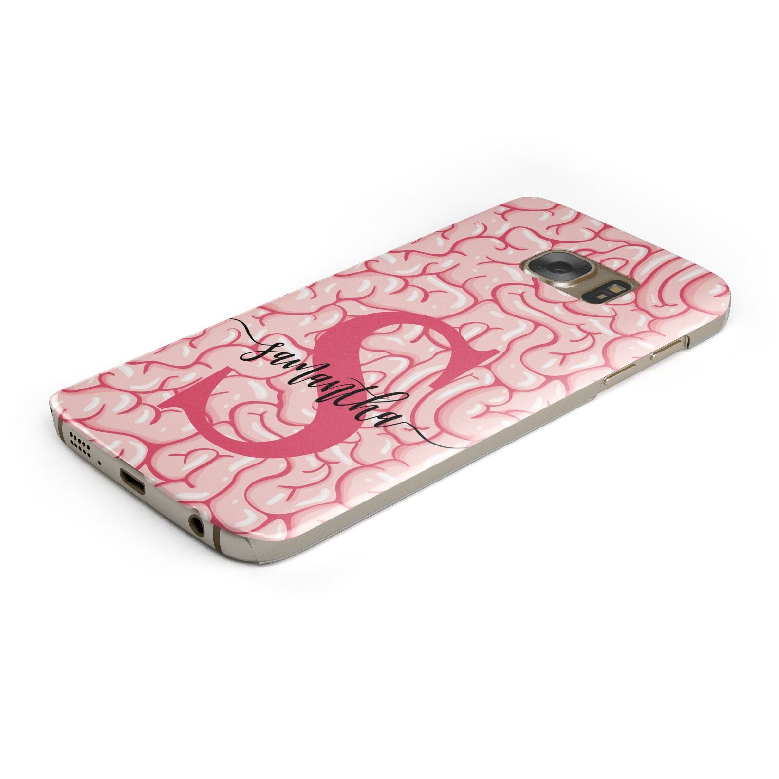 Brain Background with Monogram and Text Protective Samsung Galaxy Case Angled Image