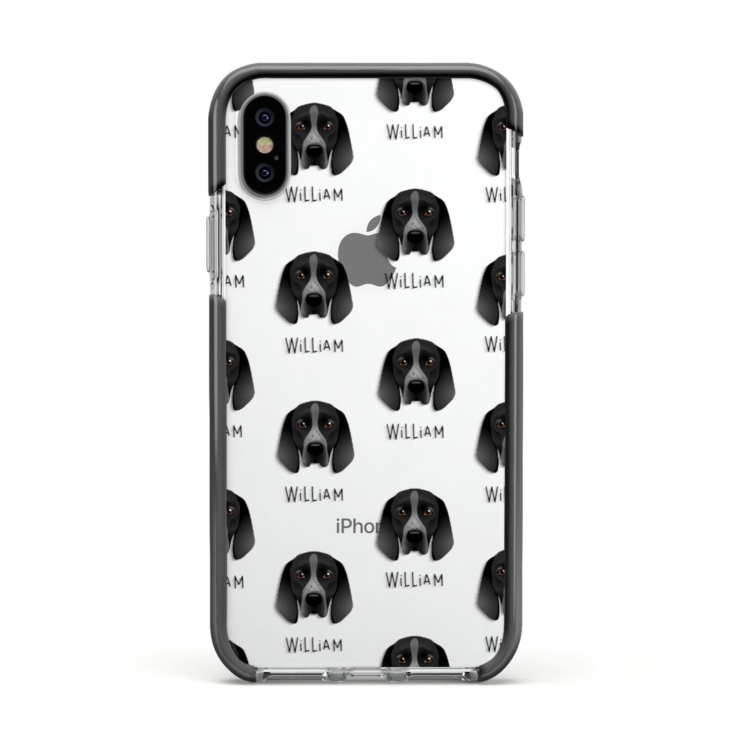 Braque D Auvergne Icon with Name Apple iPhone Xs Impact Case Black Edge on Silver Phone