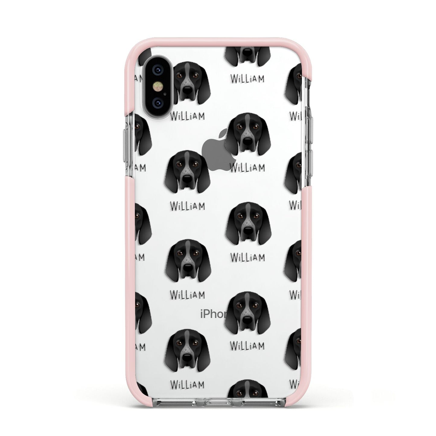 Braque D Auvergne Icon with Name Apple iPhone Xs Impact Case Pink Edge on Silver Phone