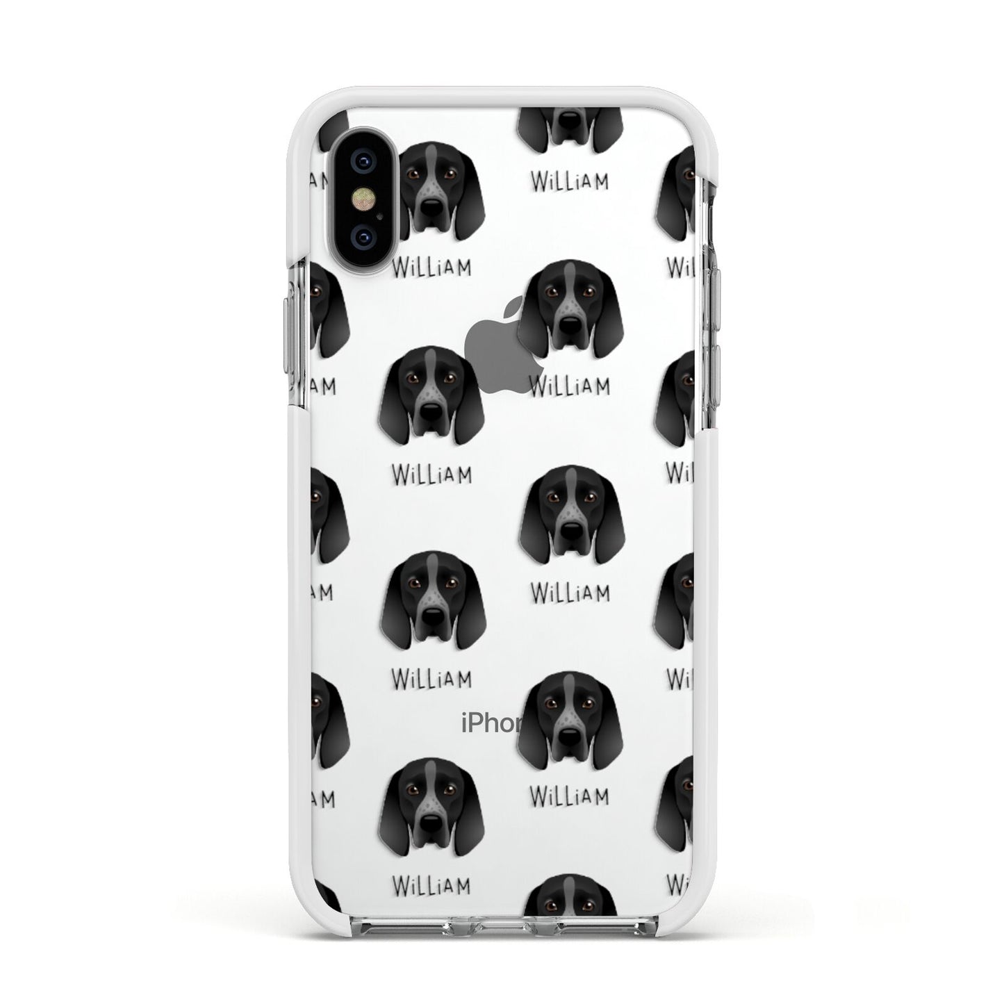 Braque D Auvergne Icon with Name Apple iPhone Xs Impact Case White Edge on Silver Phone