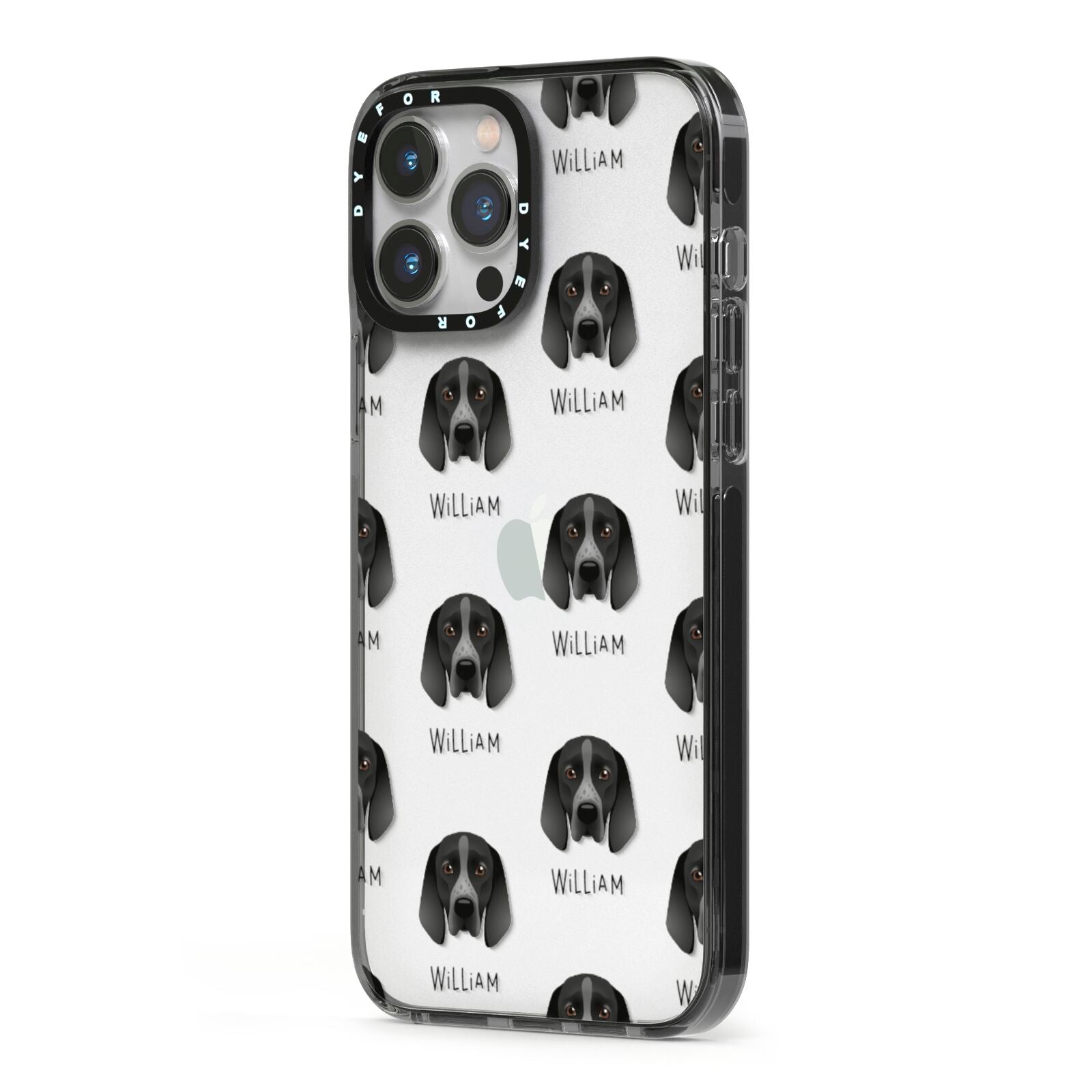 Braque D Auvergne Icon with Name iPhone 13 Pro Max Black Impact Case Side Angle on Silver phone