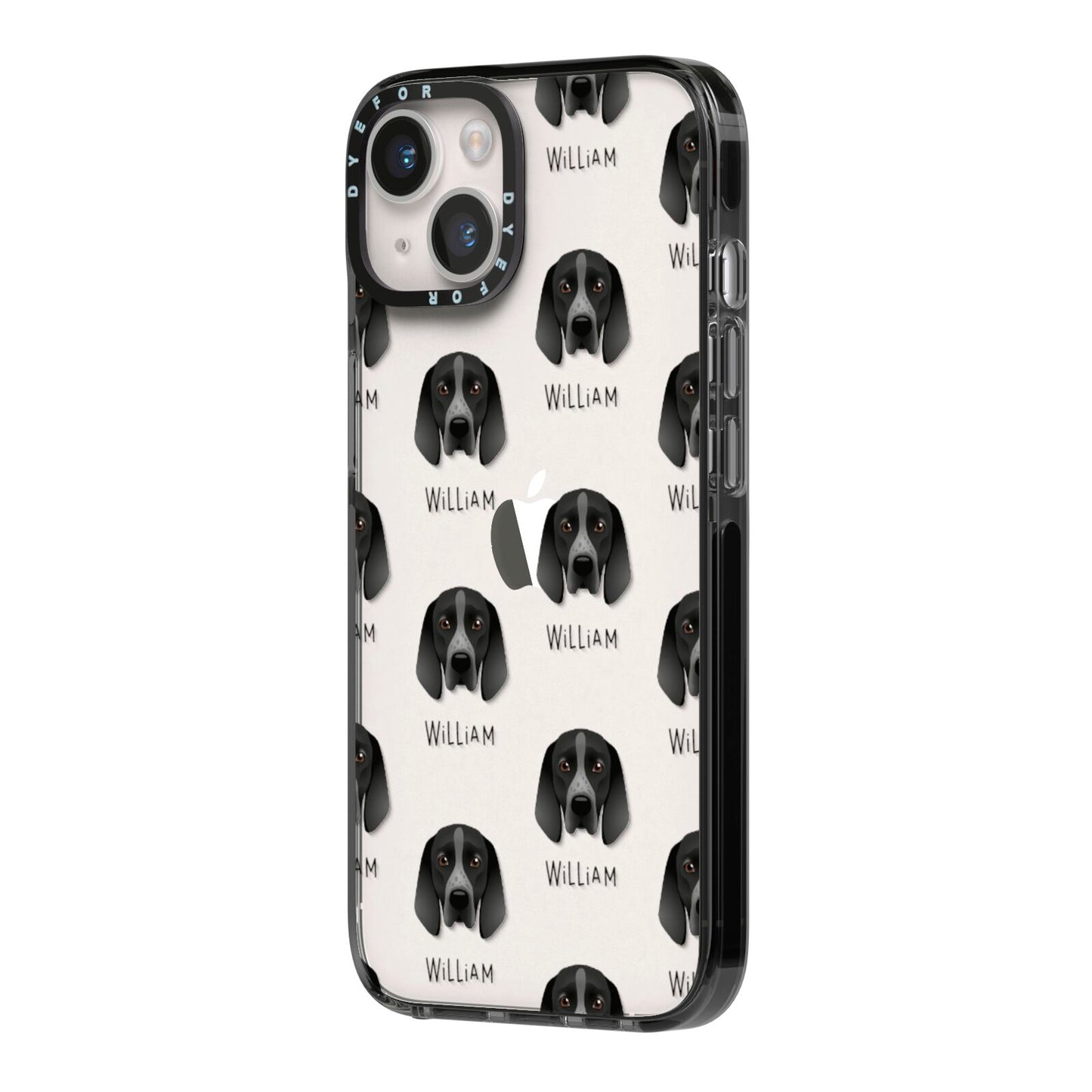 Braque D Auvergne Icon with Name iPhone 14 Black Impact Case Side Angle on Silver phone