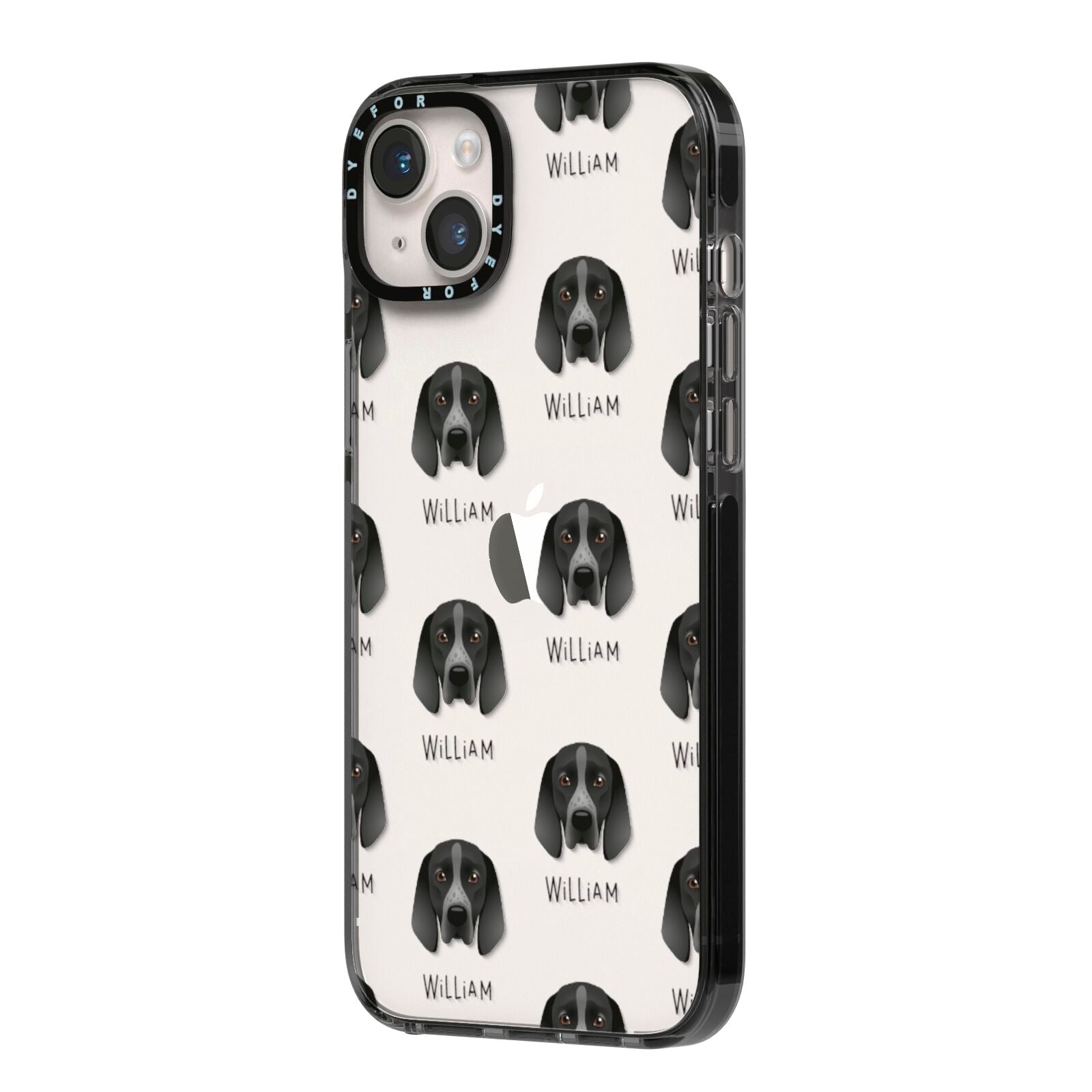 Braque D Auvergne Icon with Name iPhone 14 Plus Black Impact Case Side Angle on Silver phone