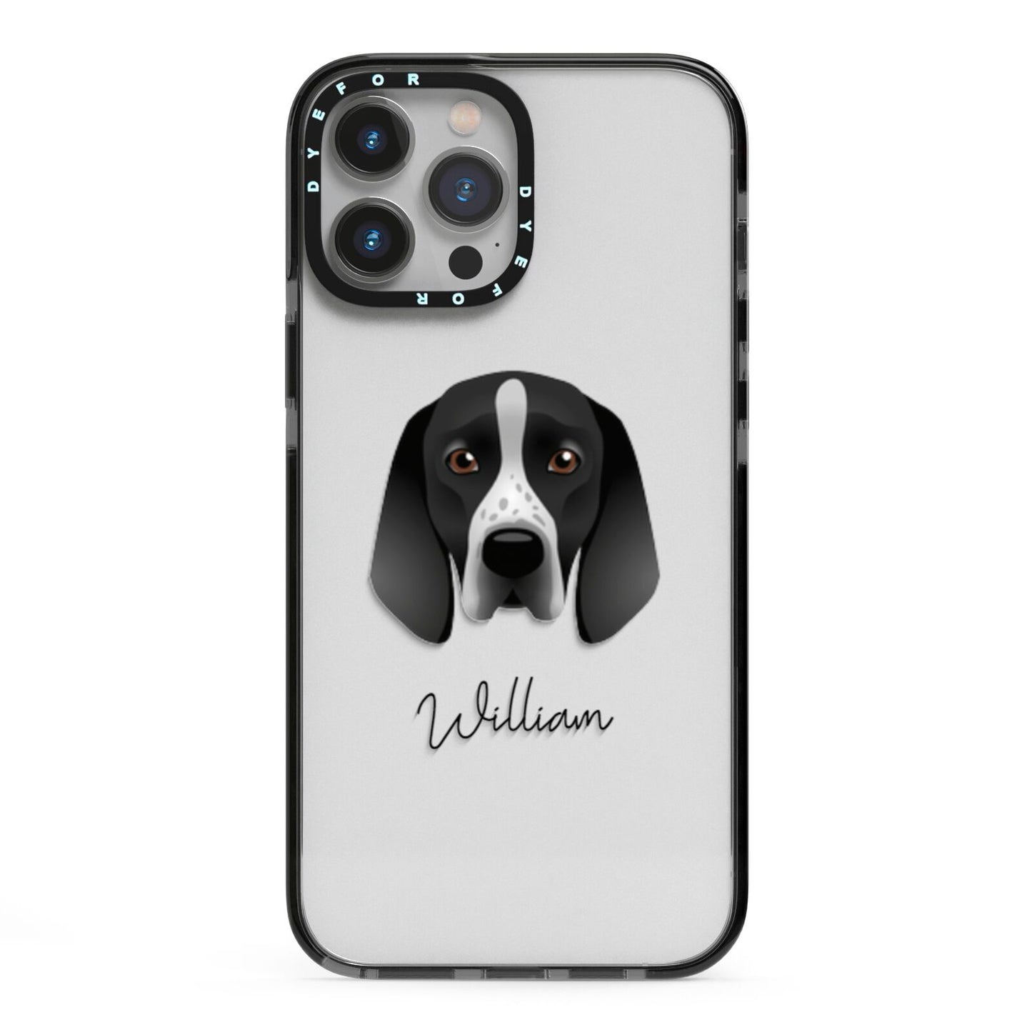 Braque D Auvergne Personalised iPhone 13 Pro Max Black Impact Case on Silver phone