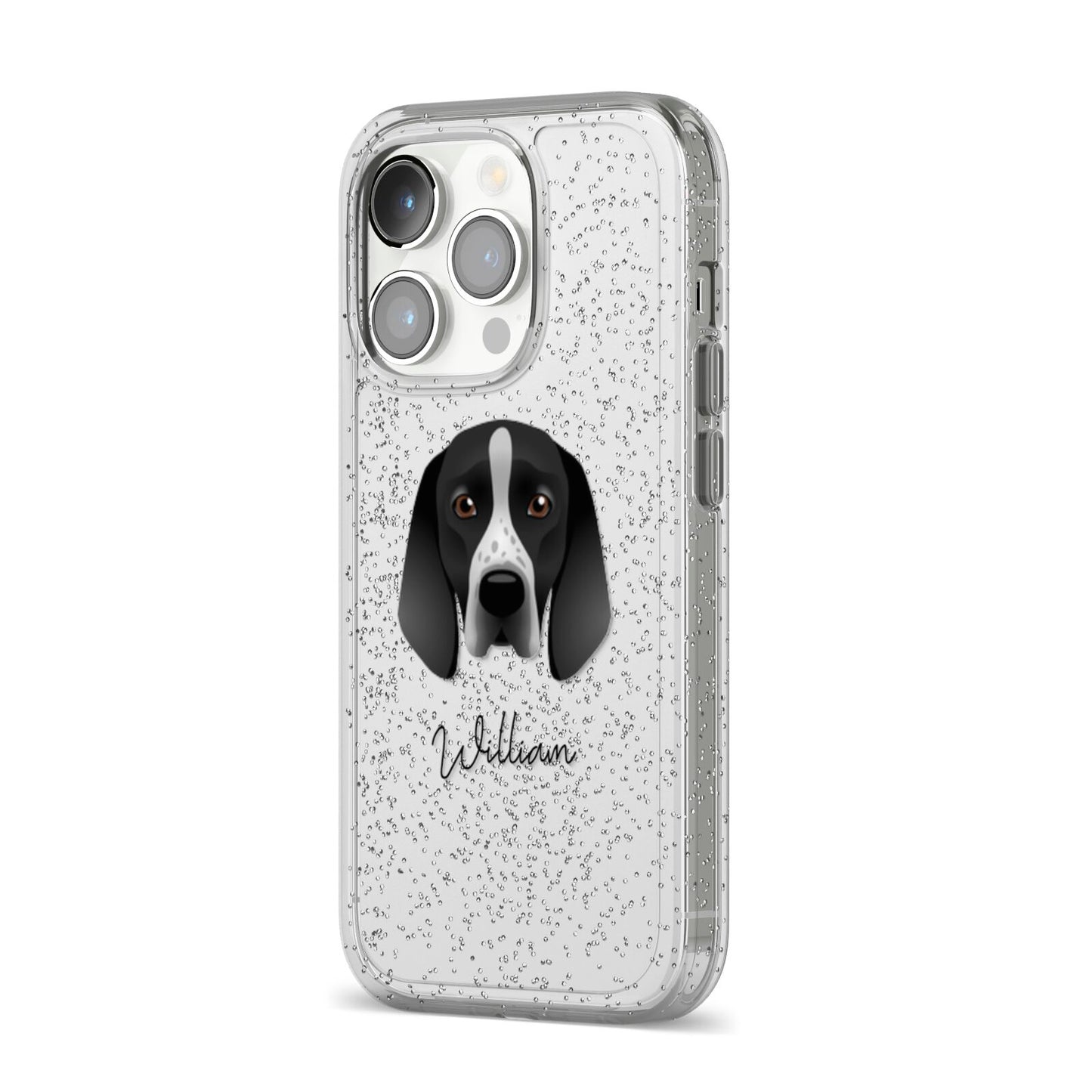 Braque D Auvergne Personalised iPhone 14 Pro Glitter Tough Case Silver Angled Image