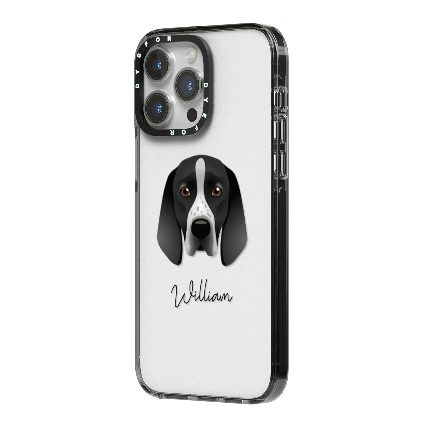 Braque D Auvergne Personalised iPhone 14 Pro Max Black Impact Case Side Angle on Silver phone