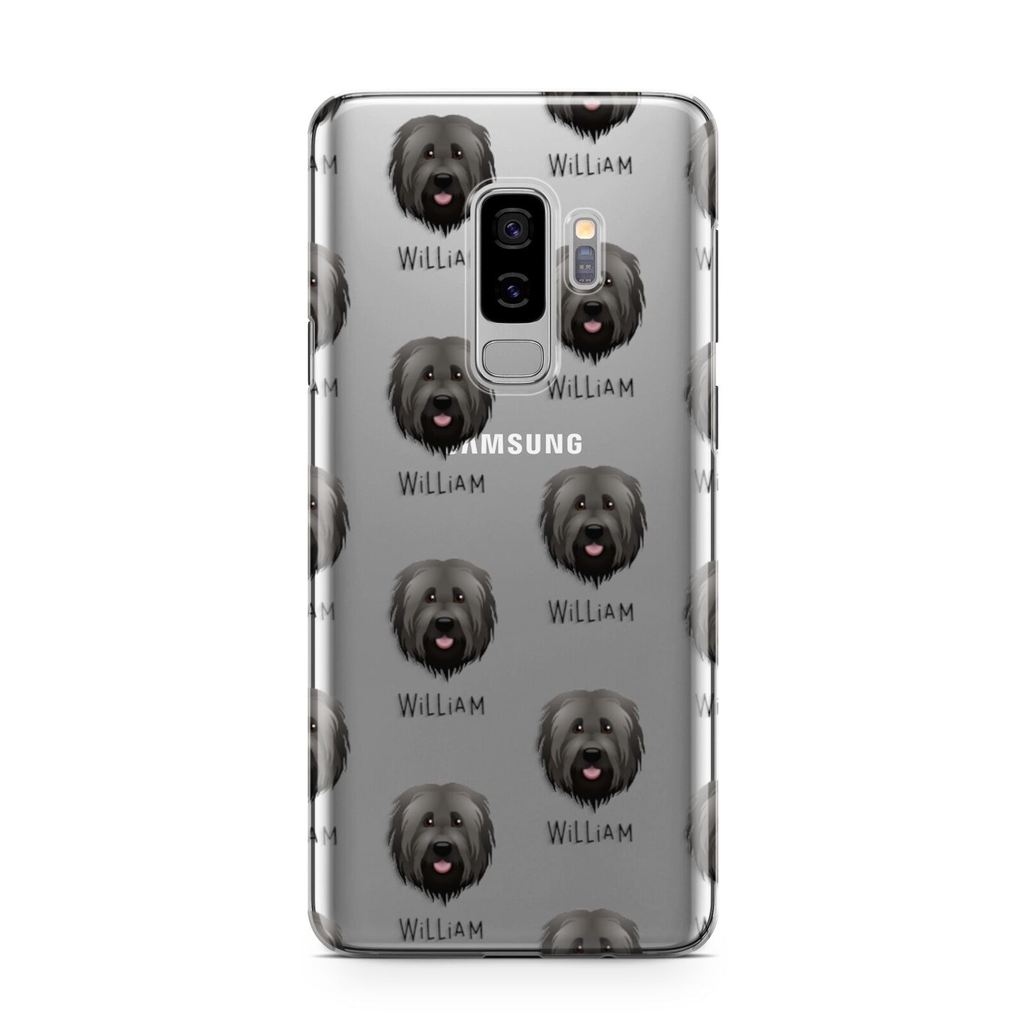 Briard Icon with Name Samsung Galaxy S9 Plus Case on Silver phone