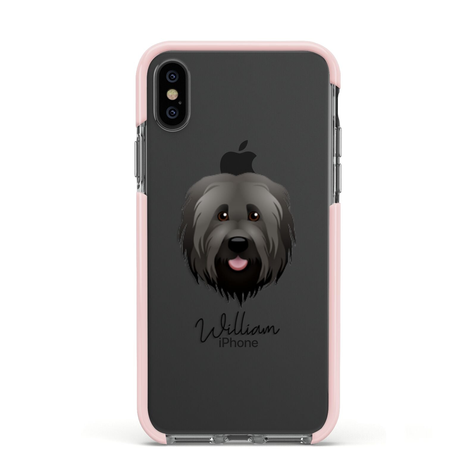 Briard Personalised Apple iPhone Xs Impact Case Pink Edge on Black Phone