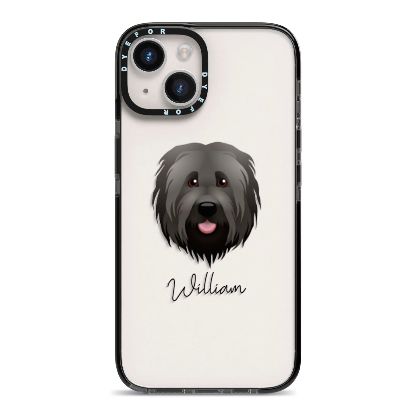 Briard Personalised iPhone 14 Black Impact Case on Silver phone