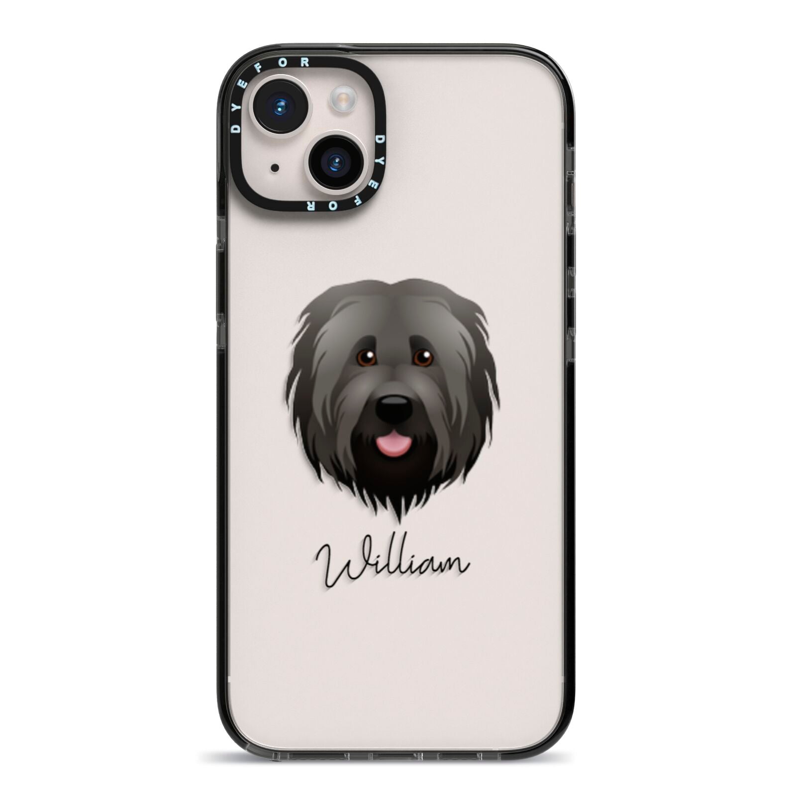 Briard Personalised iPhone 14 Plus Black Impact Case on Silver phone