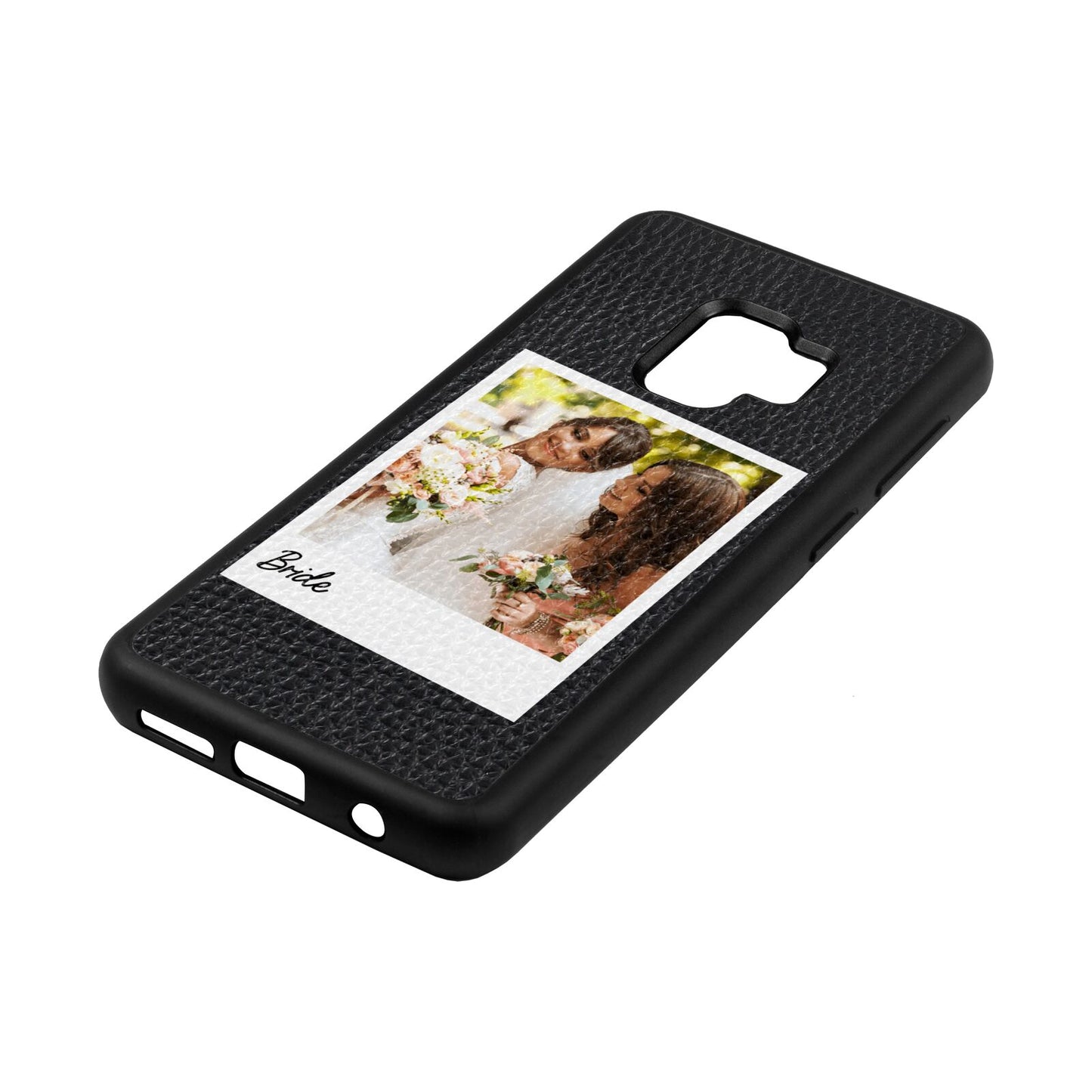 Bridal Photo Black Pebble Leather Samsung S9 Case Side Angle