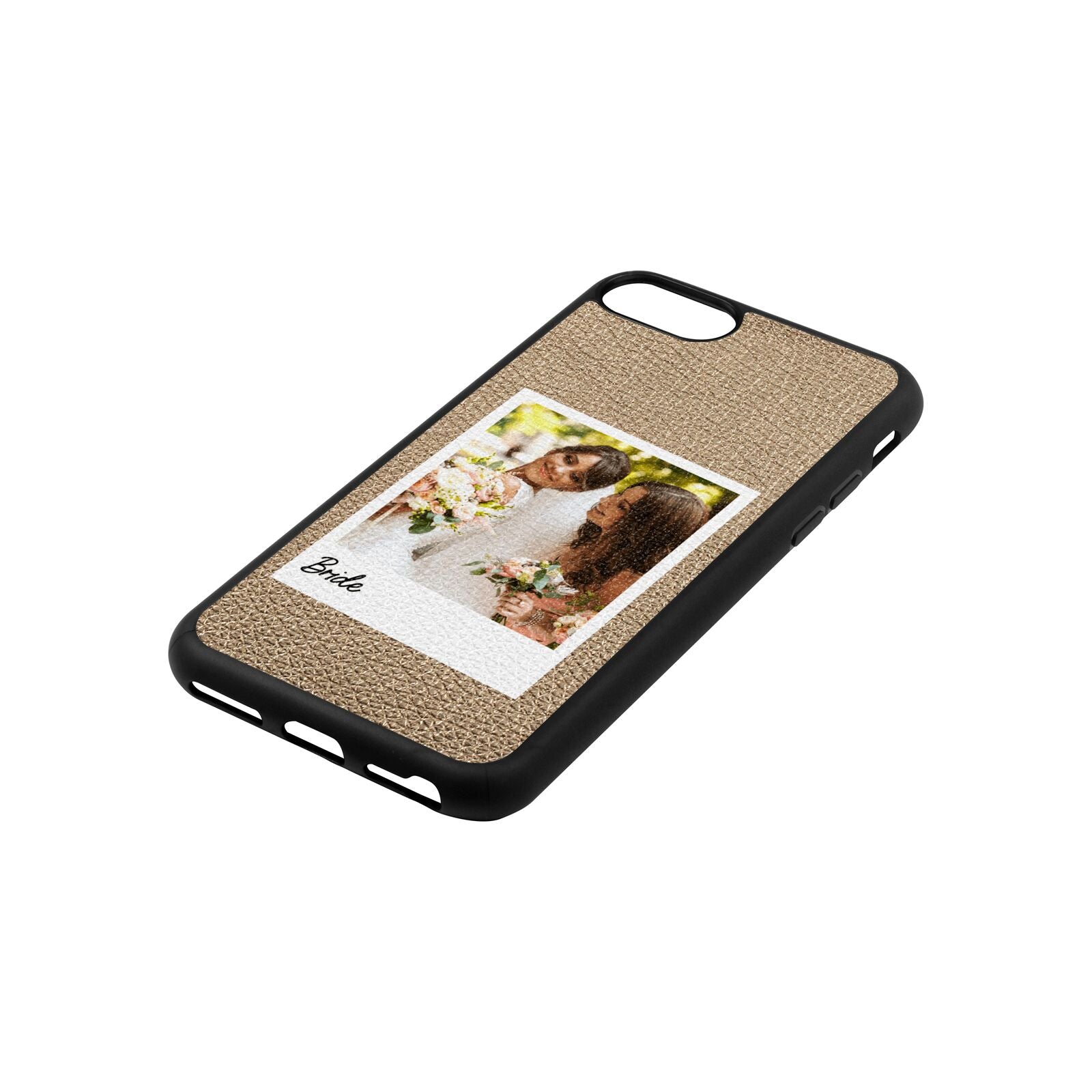 Bridal Photo Gold Pebble Leather iPhone 8 Case Side Angle