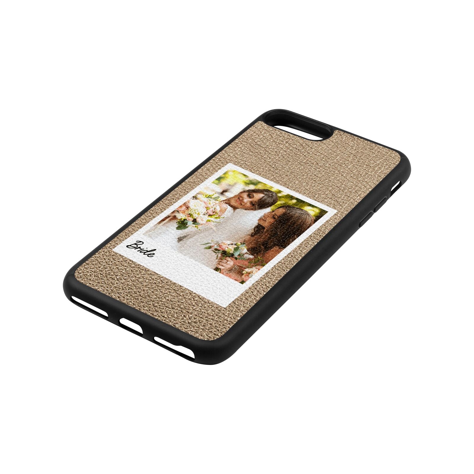 Bridal Photo Gold Pebble Leather iPhone 8 Plus Case Side Angle