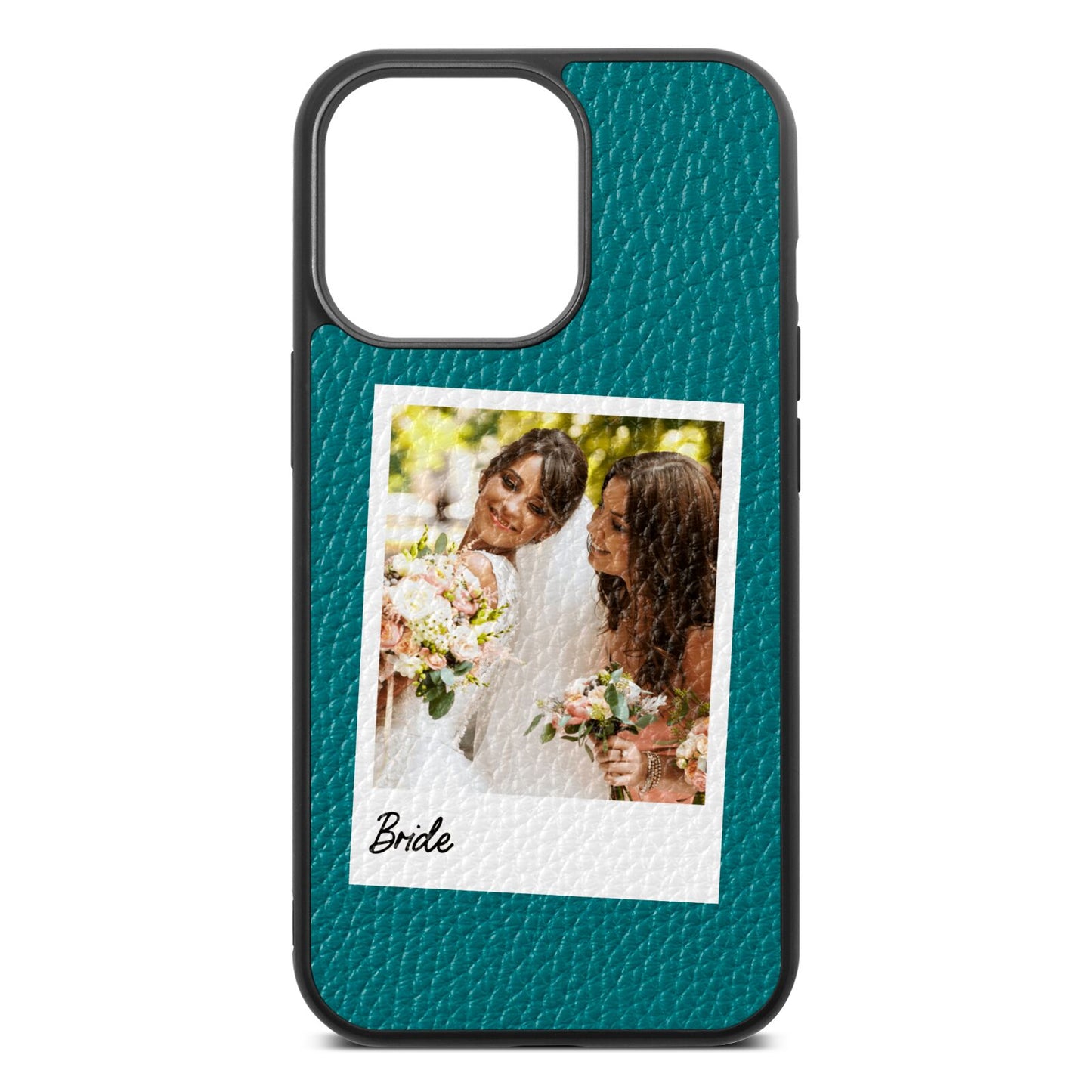 Bridal Photo Green Pebble Leather iPhone 13 Pro Case