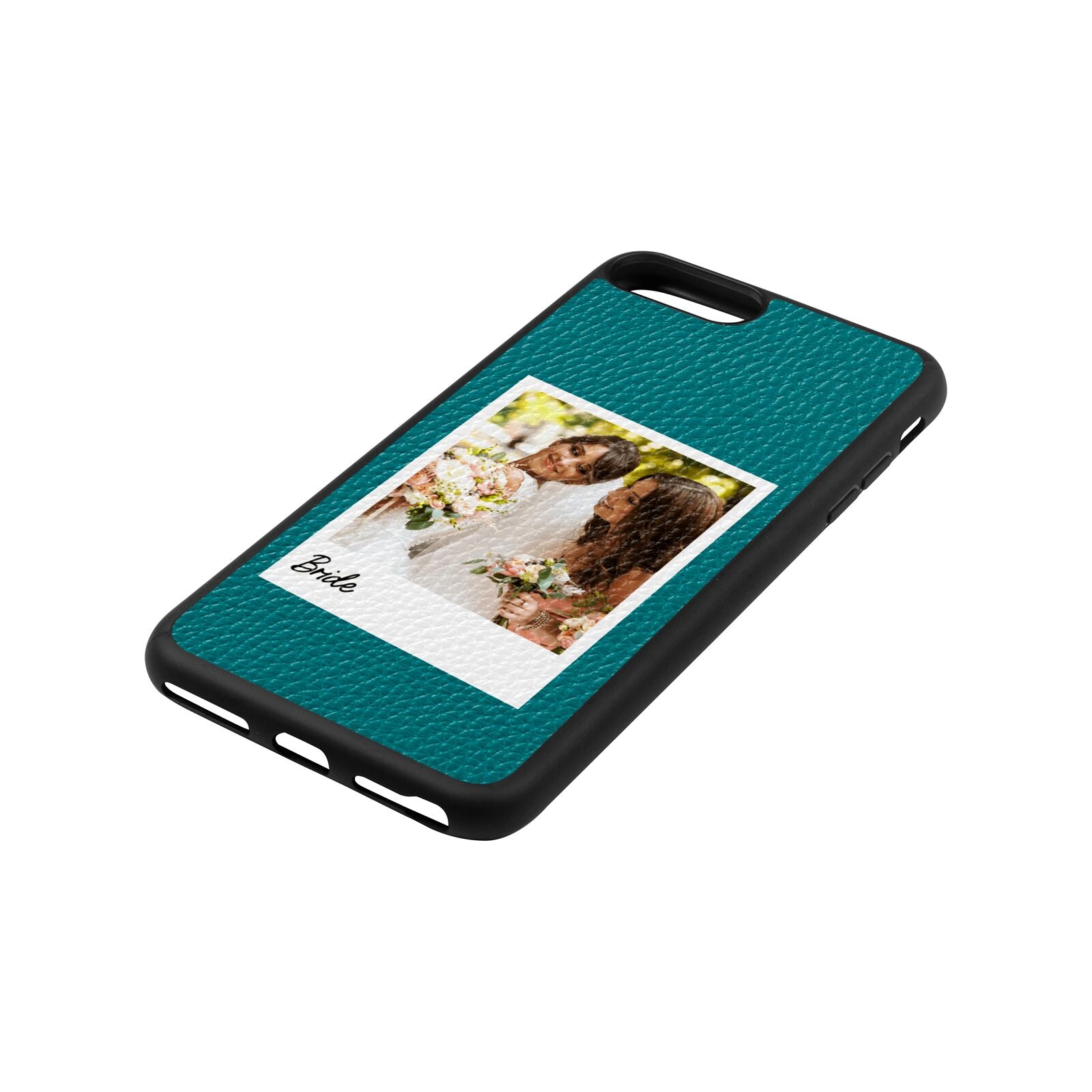 Bridal Photo Green Pebble Leather iPhone 8 Plus Case Side Angle