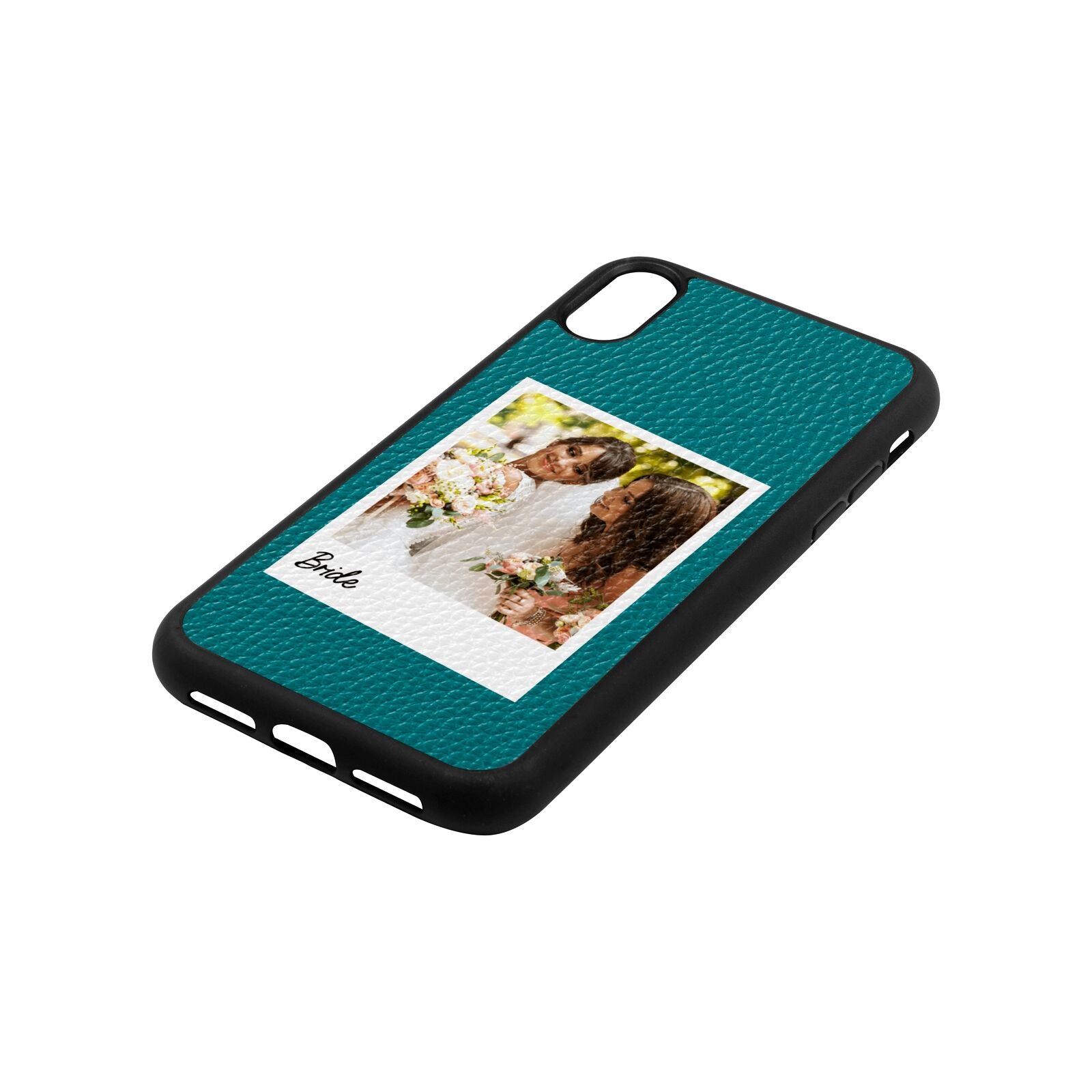 Bridal Photo Green Pebble Leather iPhone Xr Case Side Angle