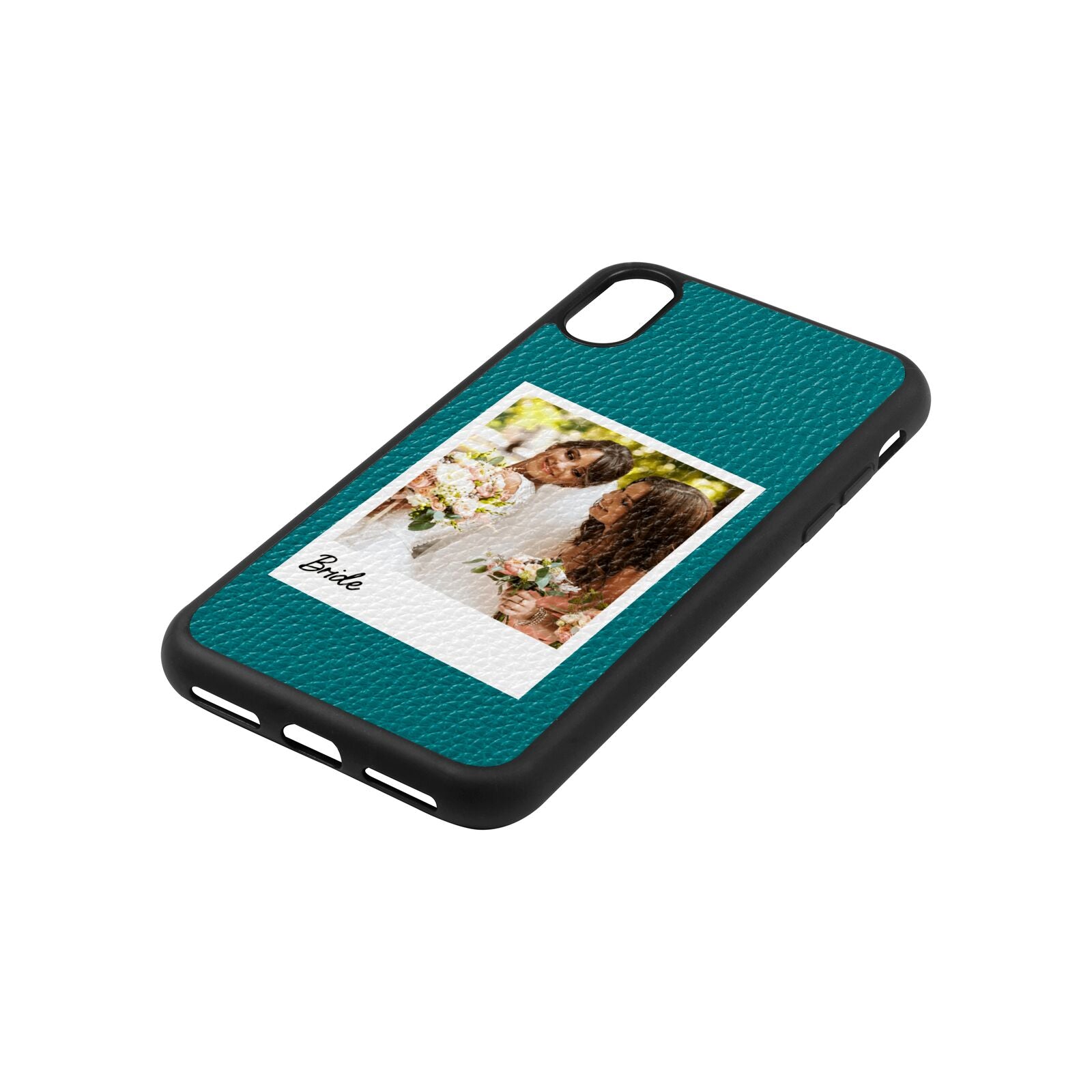 Bridal Photo Green Pebble Leather iPhone Xs Case Side Angle
