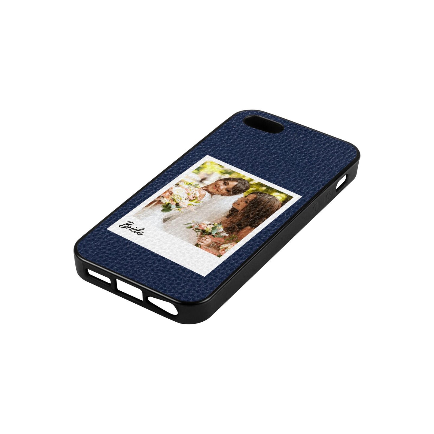 Bridal Photo Navy Blue Pebble Leather iPhone 5 Case Side Angle