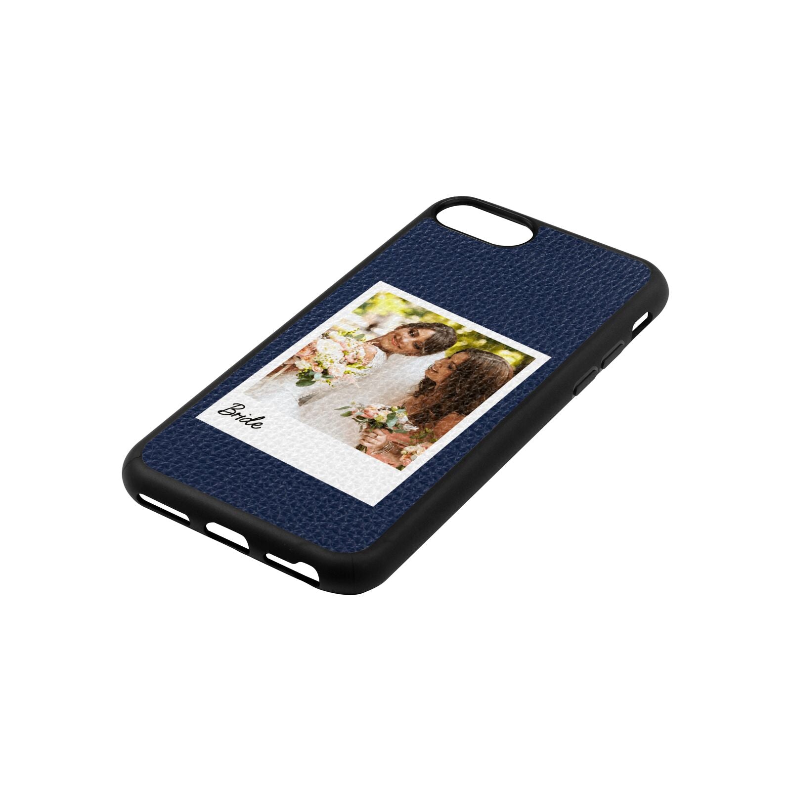 Bridal Photo Navy Blue Pebble Leather iPhone 8 Case Side Angle