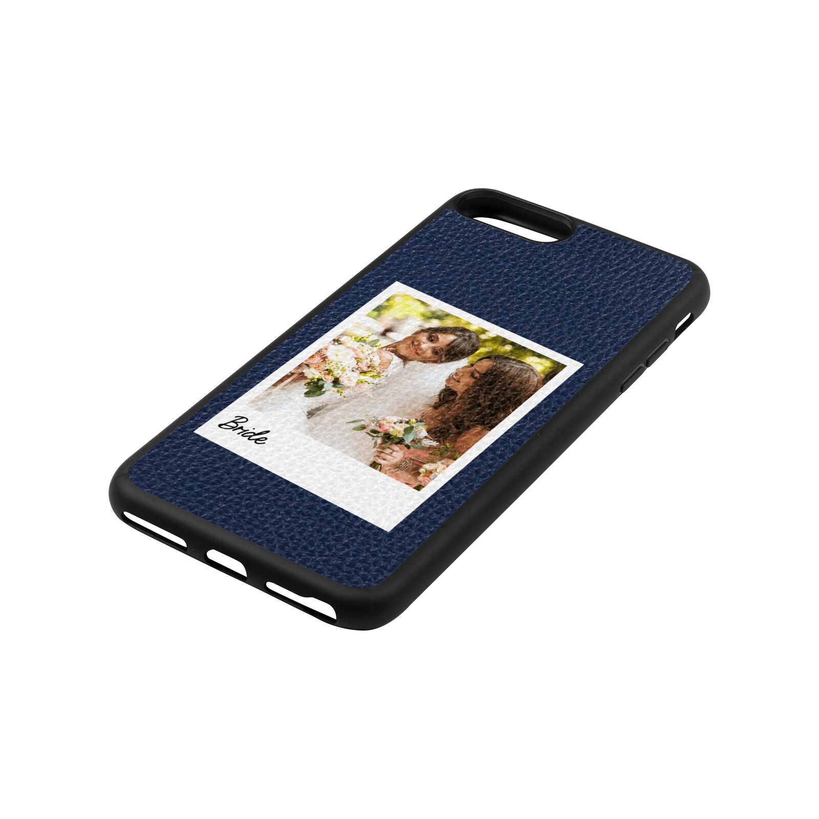 Bridal Photo Navy Blue Pebble Leather iPhone 8 Plus Case Side Angle