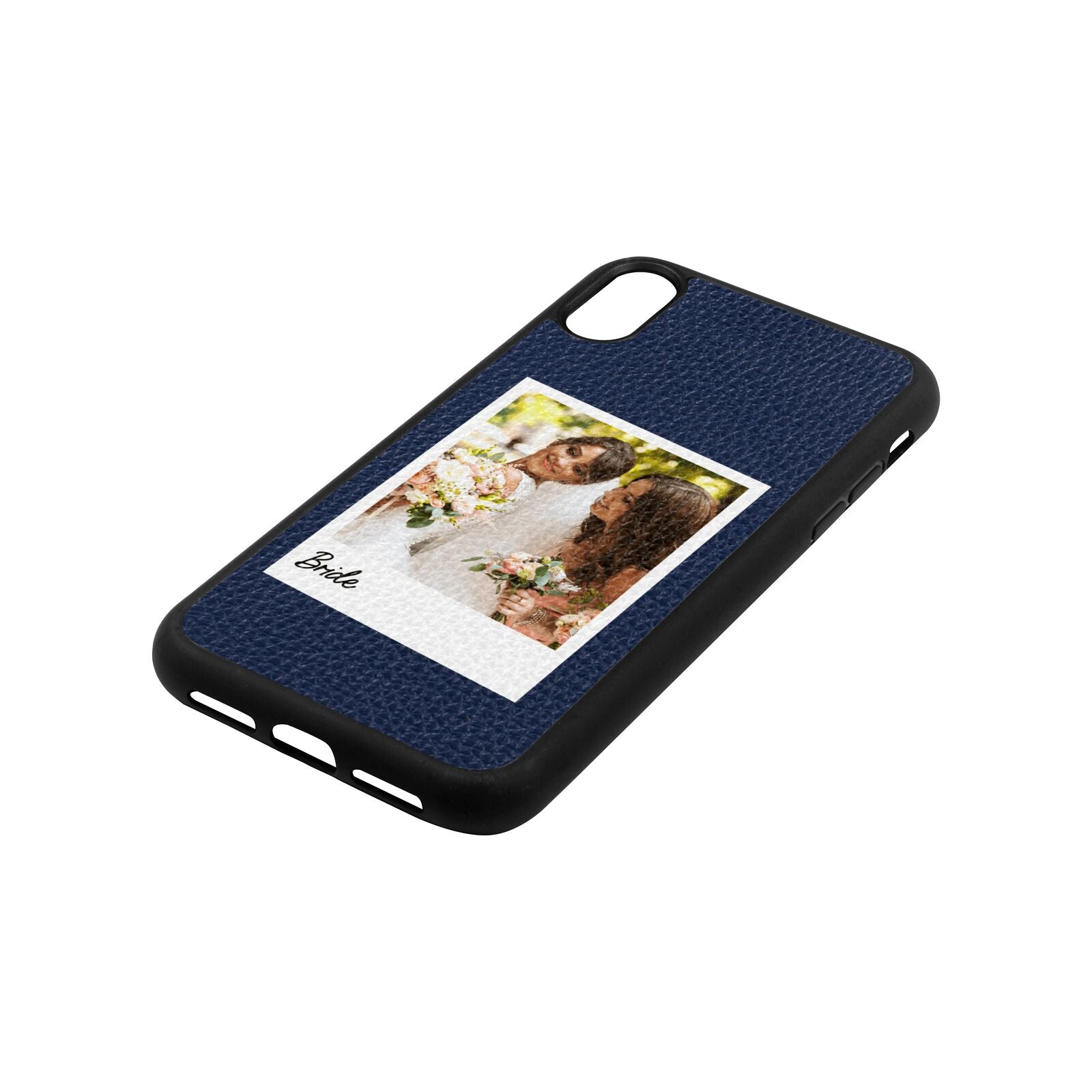Bridal Photo Navy Blue Pebble Leather iPhone Xr Case Side Angle