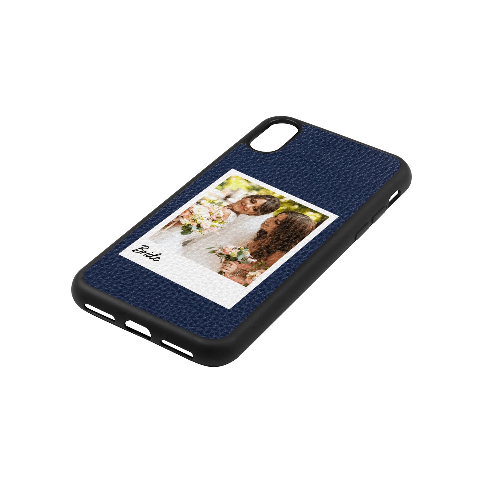Bridal Photo Navy Blue Pebble Leather iPhone Xs Case Side Image