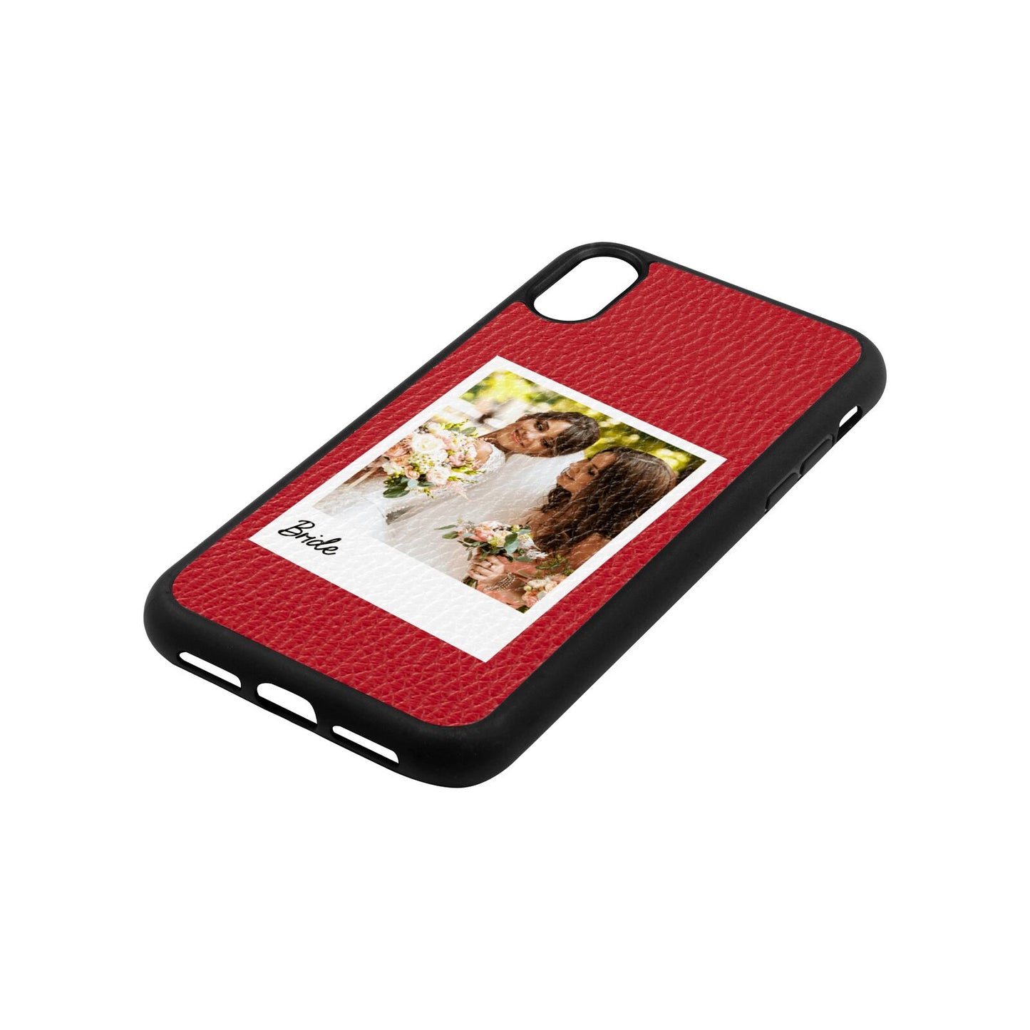 Bridal Photo Red Pebble Leather iPhone Xr Case Side Angle