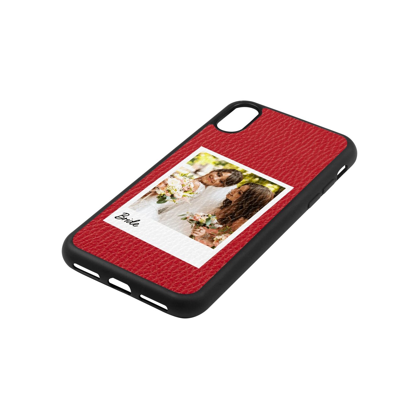 Bridal Photo Red Pebble Leather iPhone Xs Case Side Angle