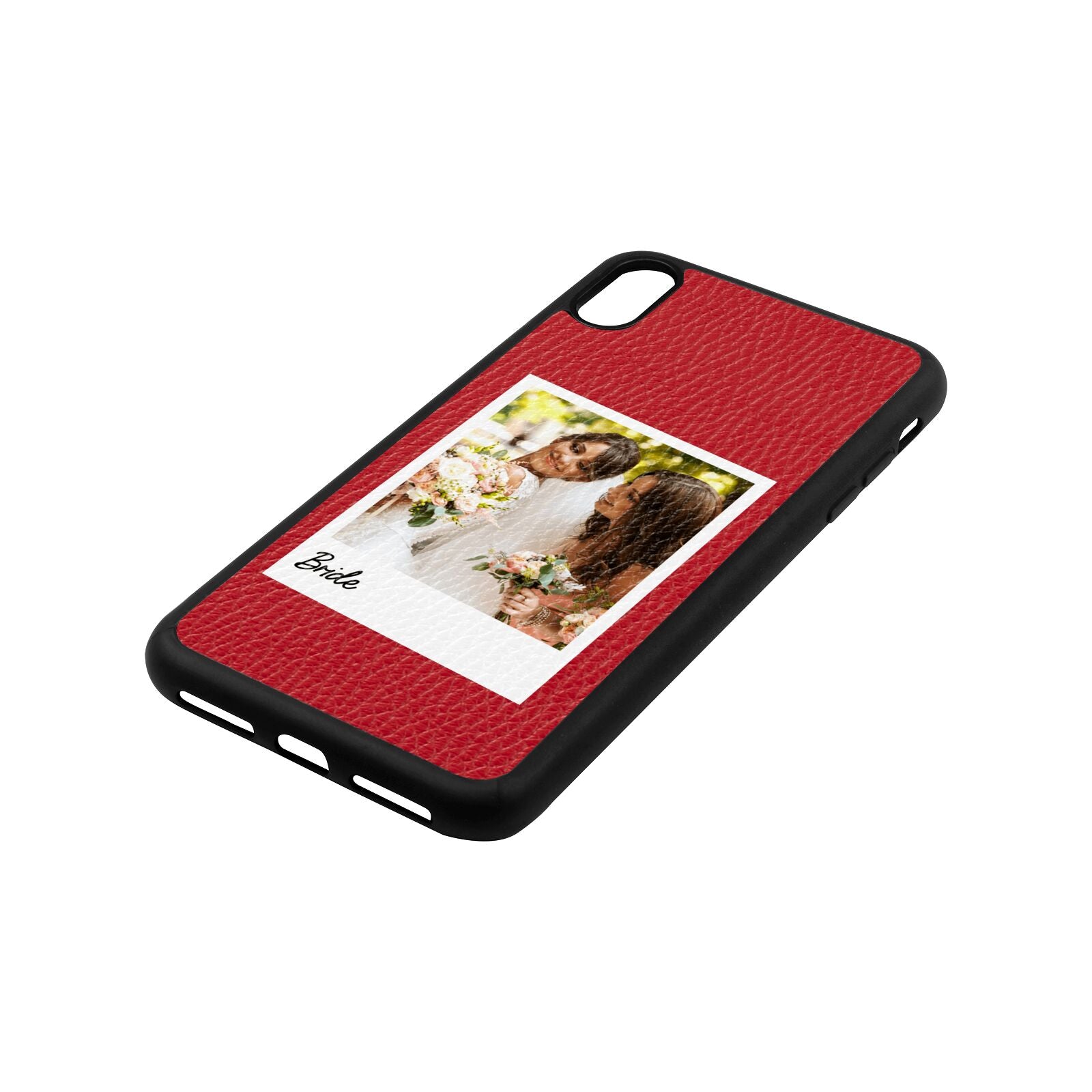 Bridal Photo Red Pebble Leather iPhone Xs Max Case Side Angle