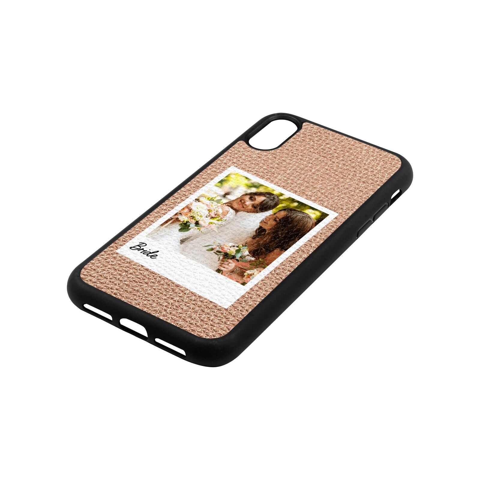 Bridal Photo Rose Gold Pebble Leather iPhone Xr Case Side Angle