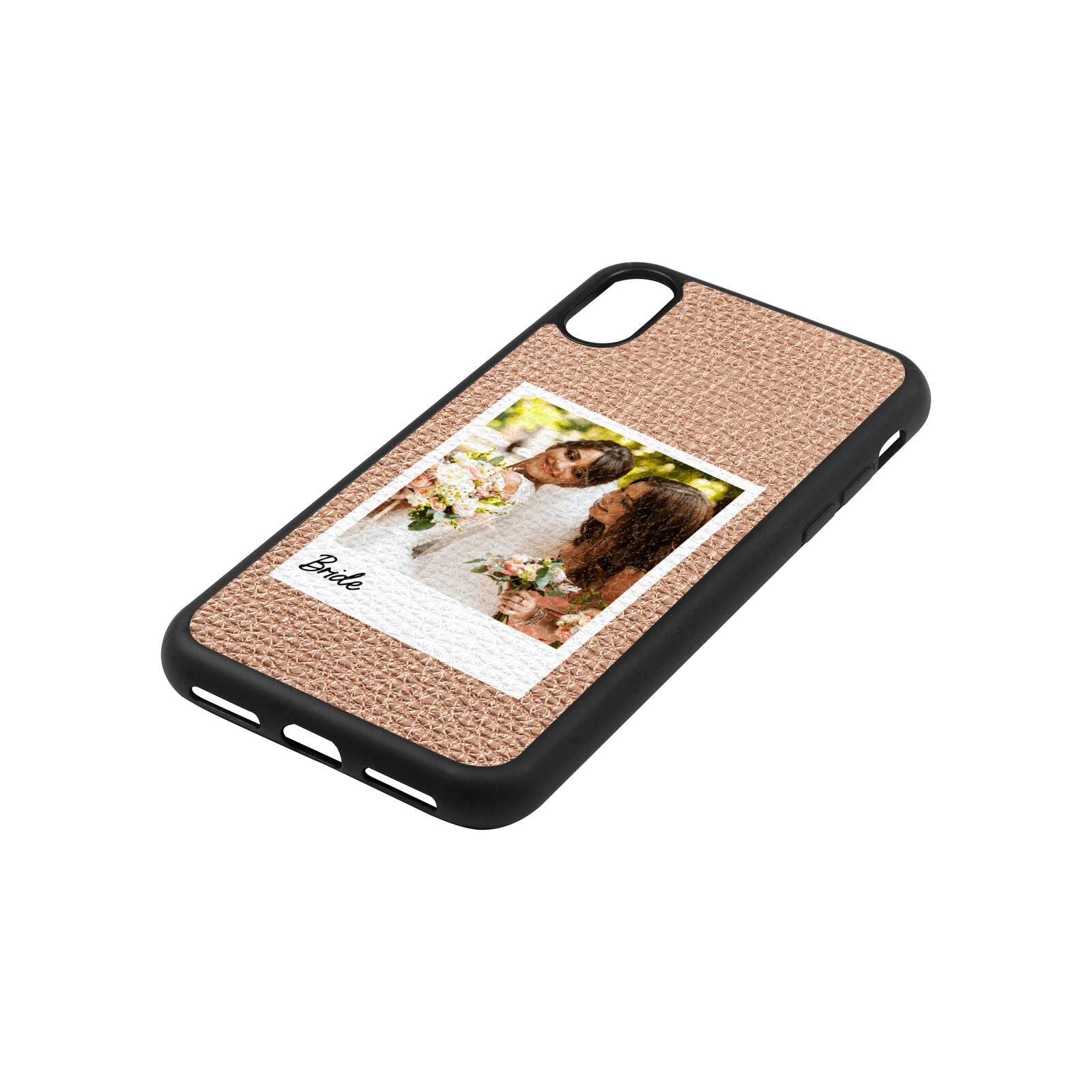 Bridal Photo Rose Gold Pebble Leather iPhone Xs Case Side Angle