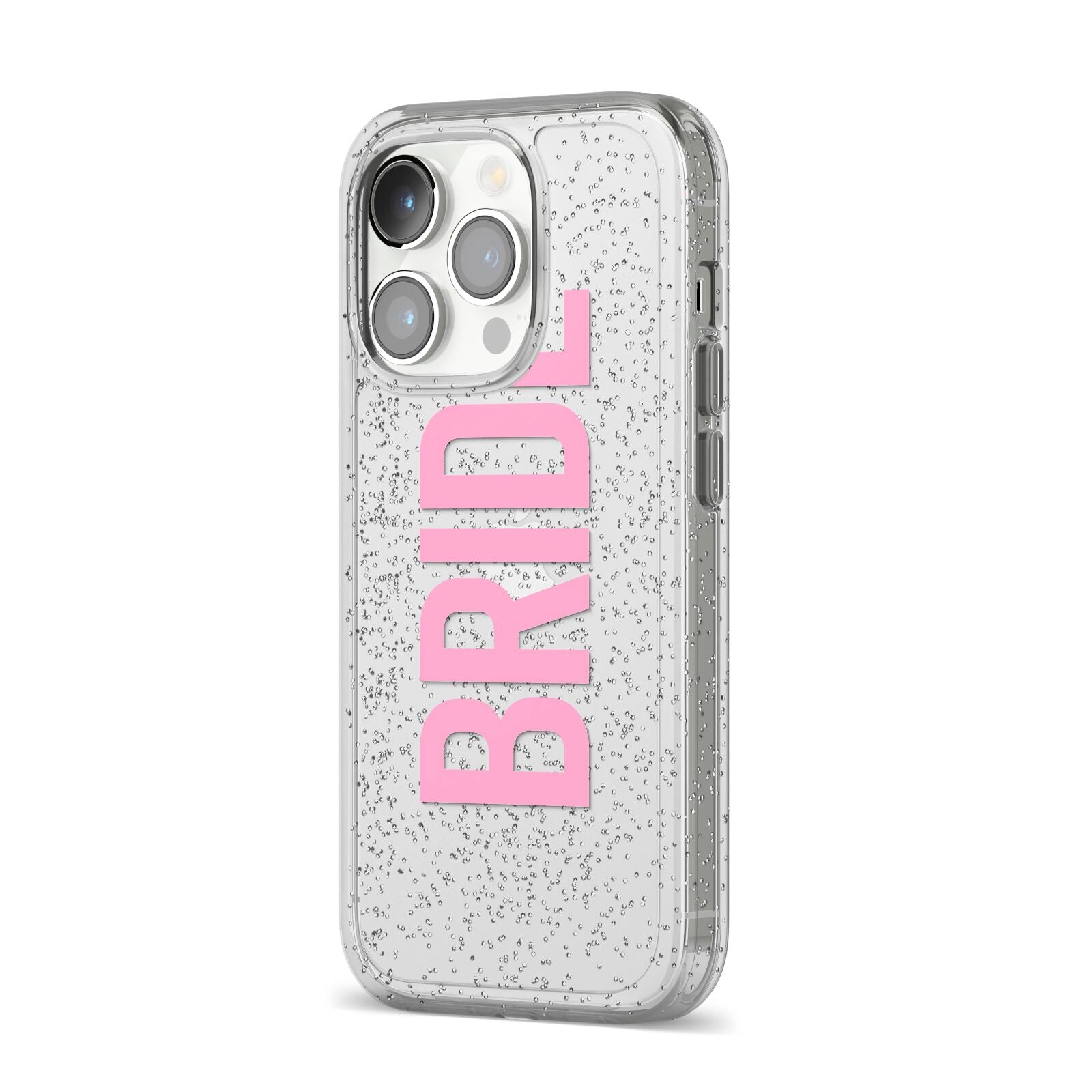 Bride Pink iPhone 14 Pro Glitter Tough Case Silver Angled Image