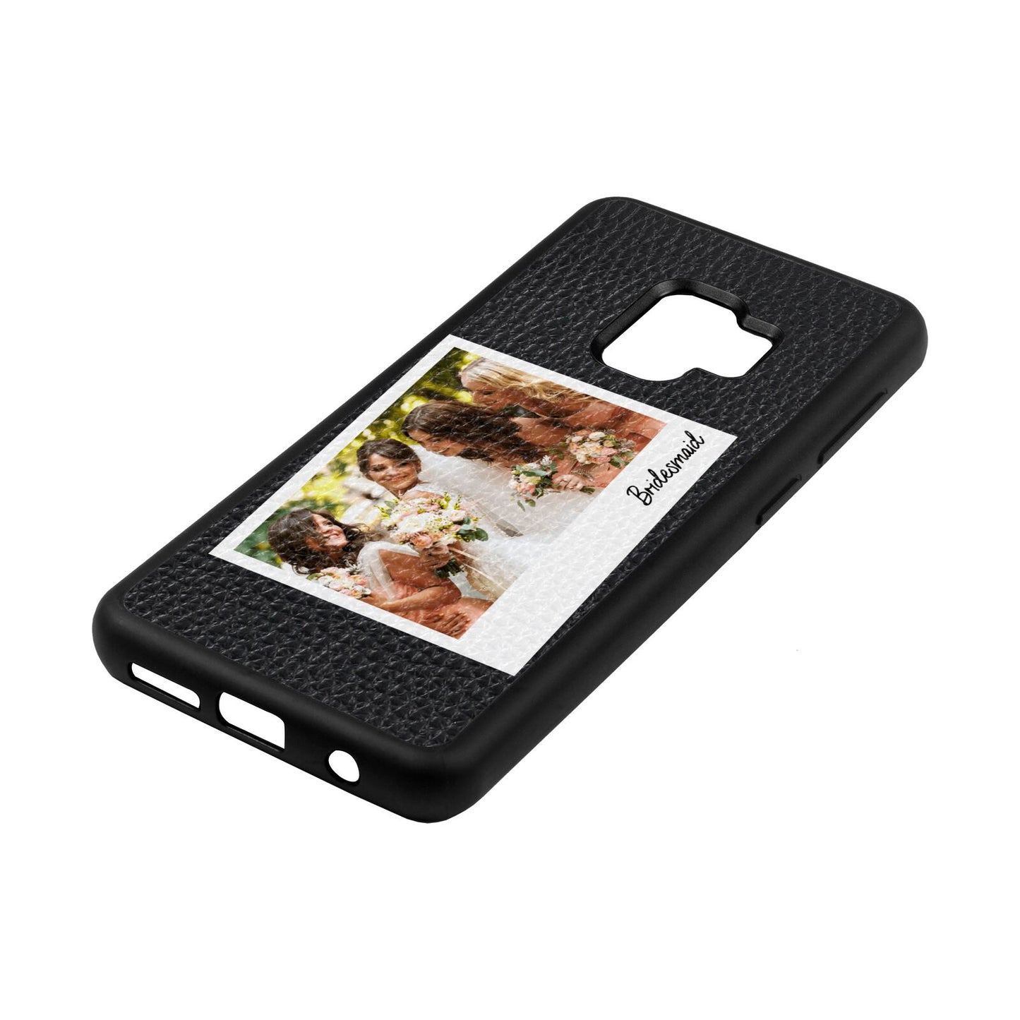 Bridesmaid Photo Black Pebble Leather Samsung S9 Case Side Angle