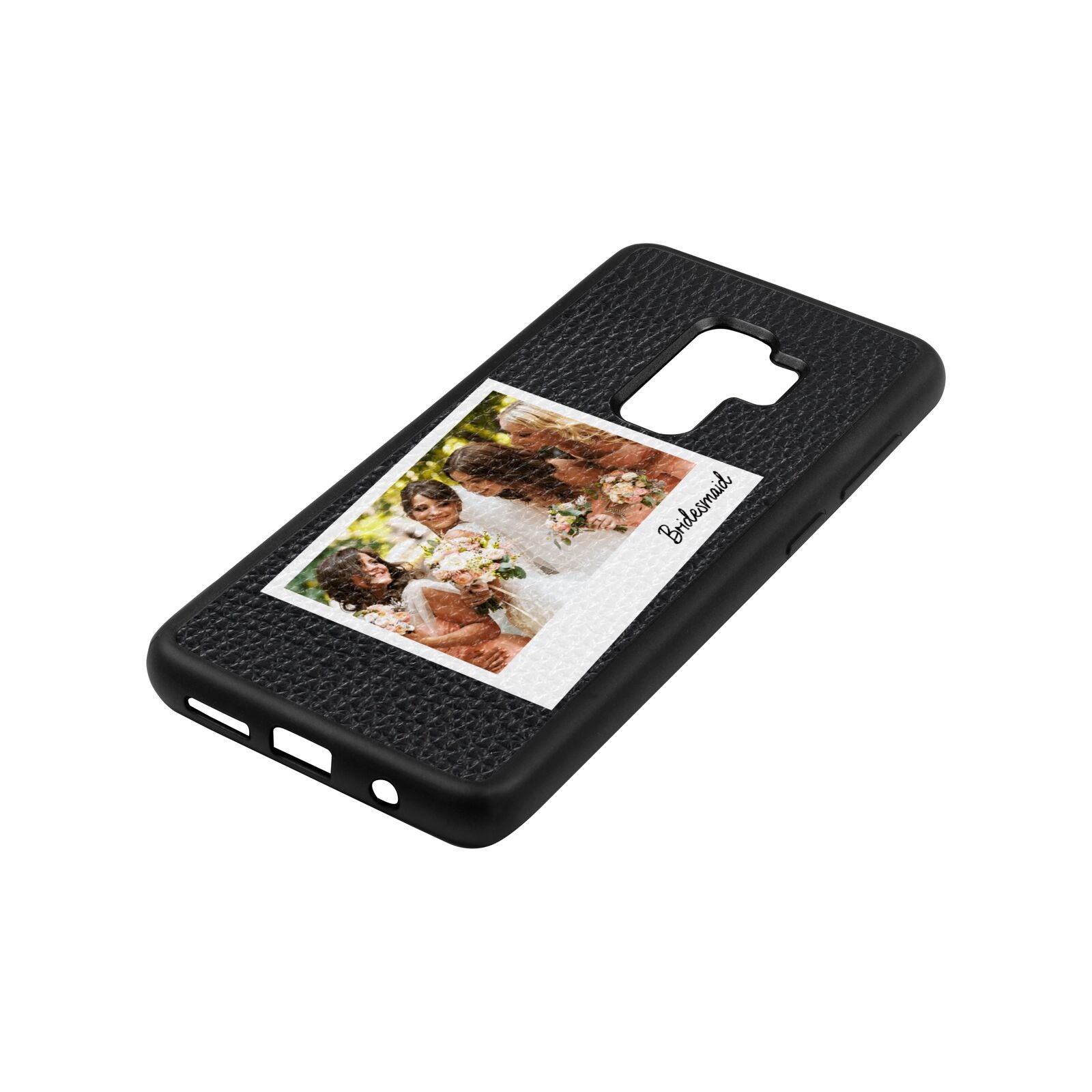 Bridesmaid Photo Black Pebble Leather Samsung S9 Plus Case Side Angle