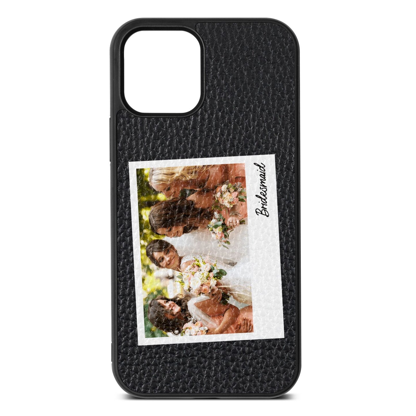 Bridesmaid Photo Black Pebble Leather iPhone 12 Case