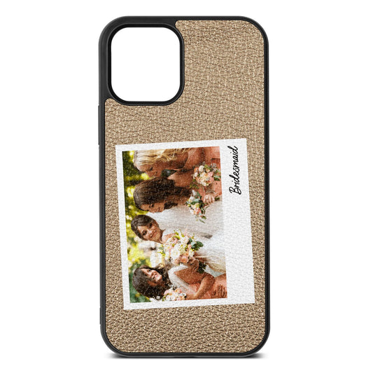 Bridesmaid Photo Gold Pebble Leather iPhone 12 Case