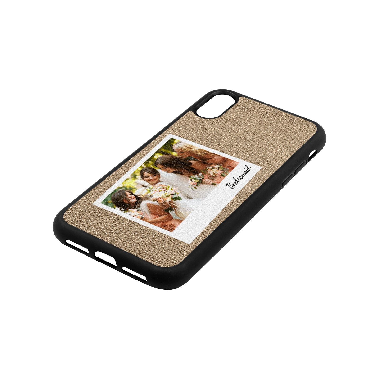 Bridesmaid Photo Gold Pebble Leather iPhone Xr Case Side Angle