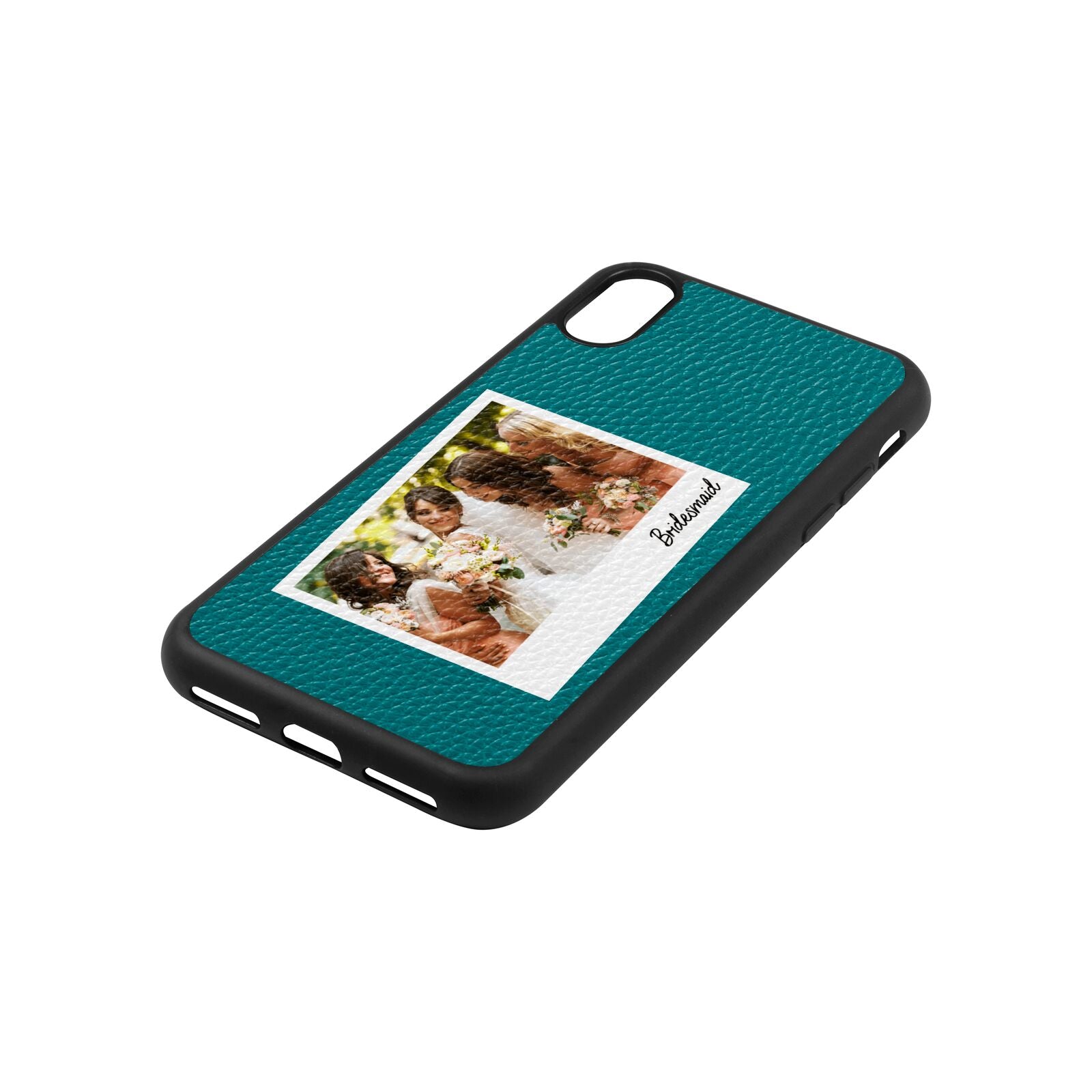 Bridesmaid Photo Green Pebble Leather iPhone Xs Case Side Angle