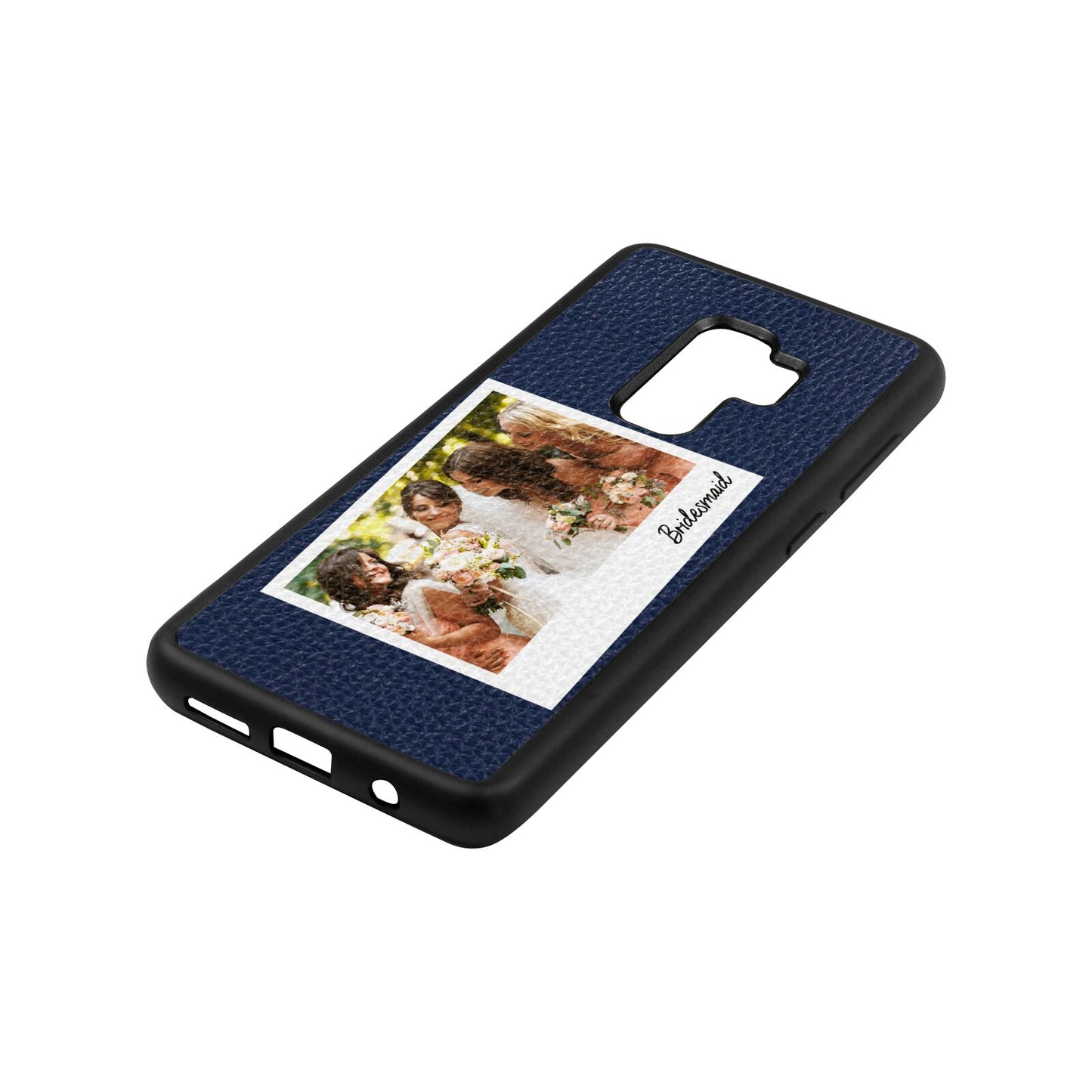 Bridesmaid Photo Navy Blue Pebble Leather Samsung S9 Plus Case Side Angle
