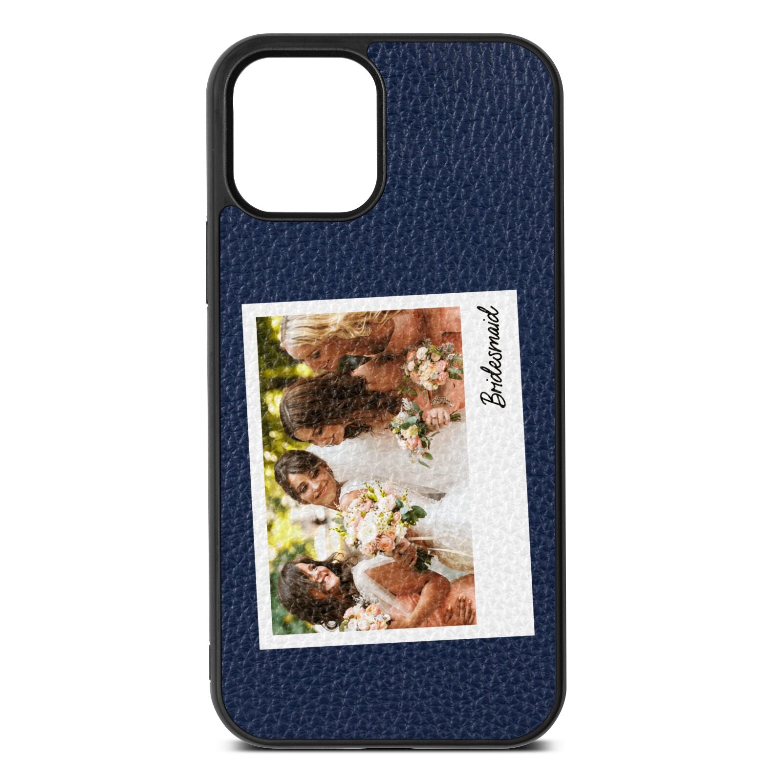 Bridesmaid Photo Navy Blue Pebble Leather iPhone 12 Case