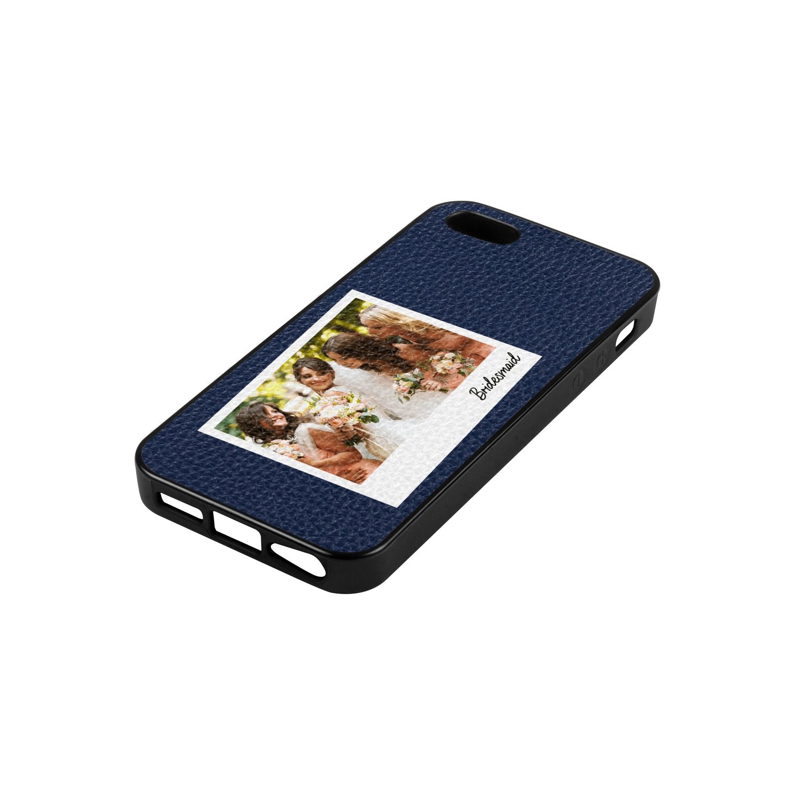 Bridesmaid Photo Navy Blue Pebble Leather iPhone 5 Case Side Angle