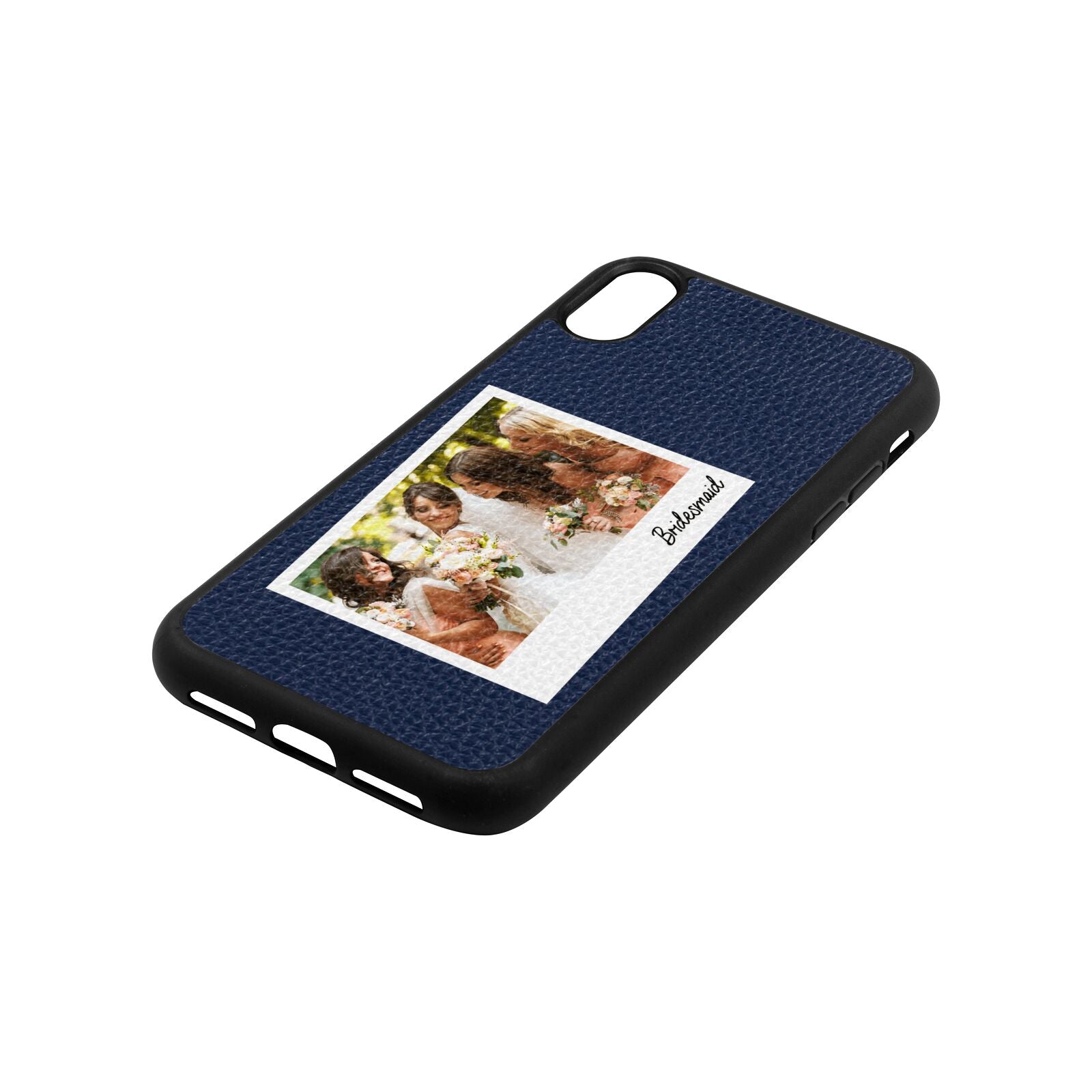 Bridesmaid Photo Navy Blue Pebble Leather iPhone Xr Case Side Angle