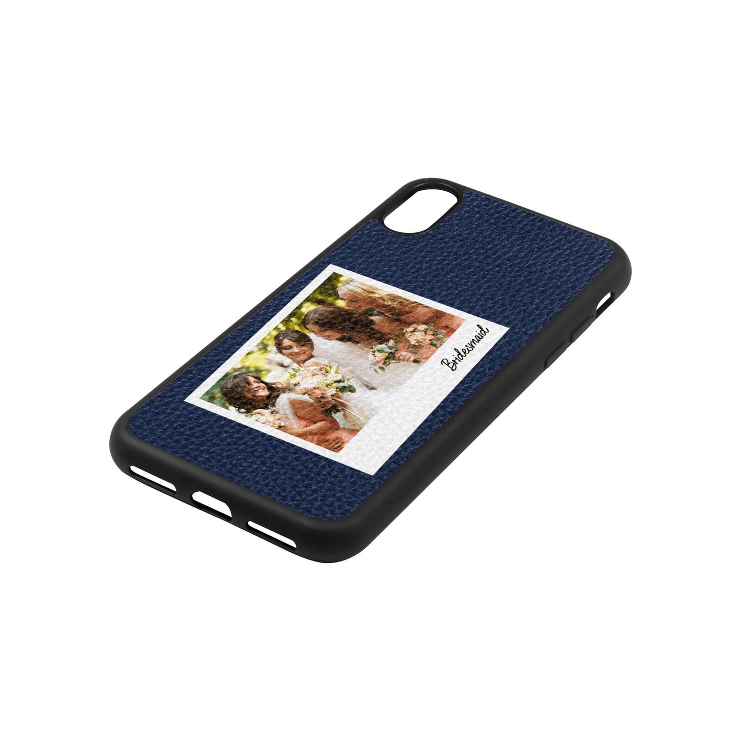 Bridesmaid Photo Navy Blue Pebble Leather iPhone Xs Case Side Image