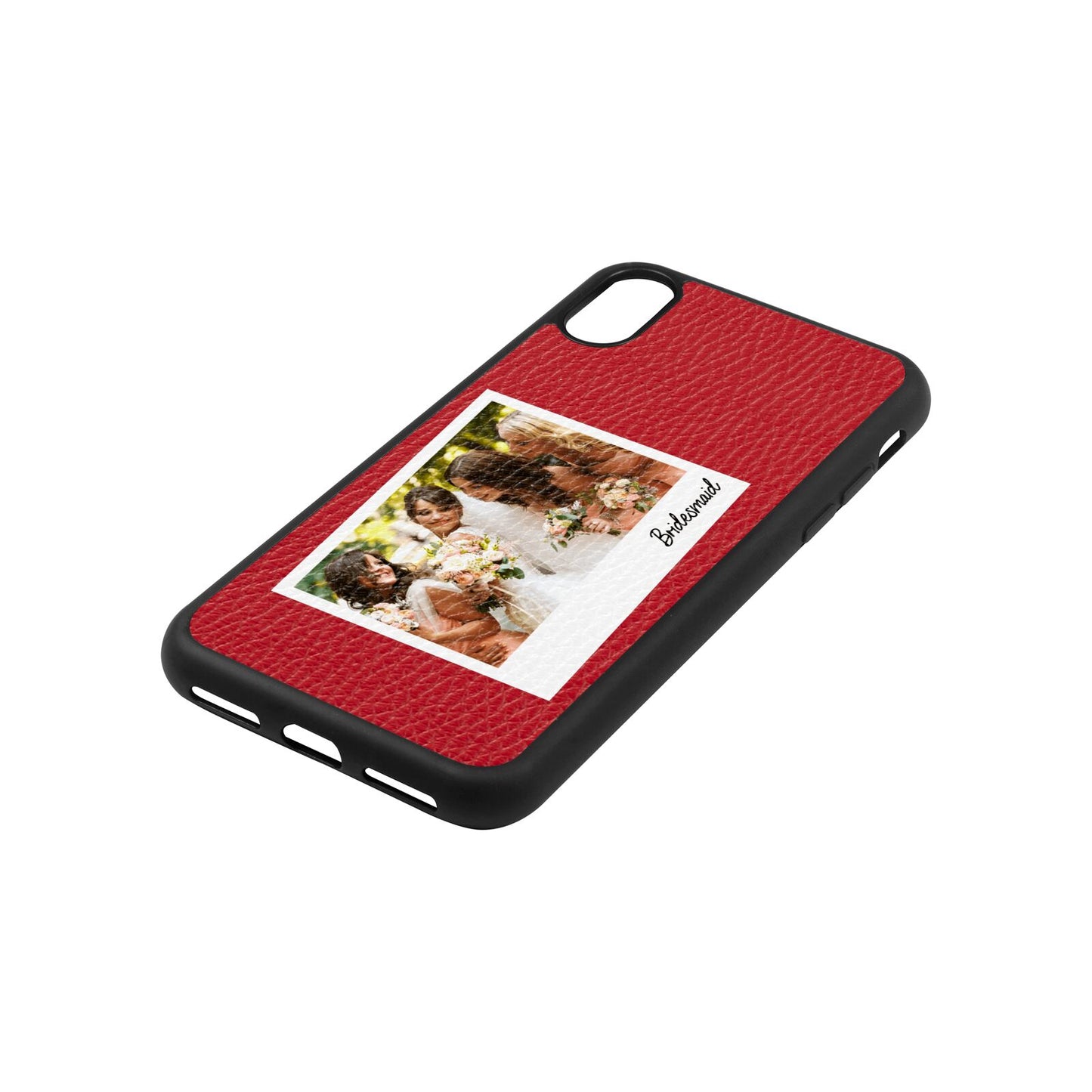 Bridesmaid Photo Red Pebble Leather iPhone Xs Case Side Angle