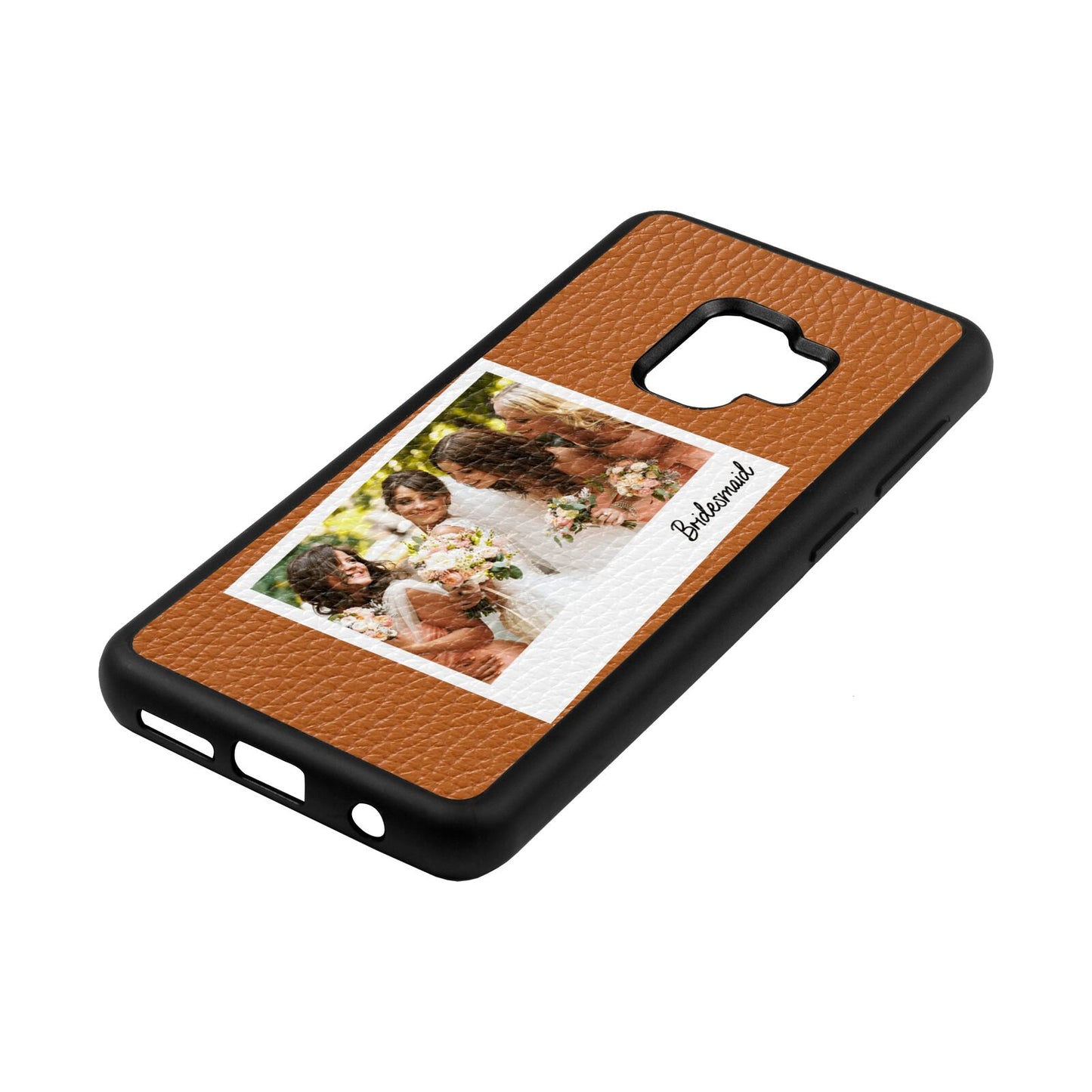 Bridesmaid Photo Tan Pebble Leather Samsung S9 Case Side Angle