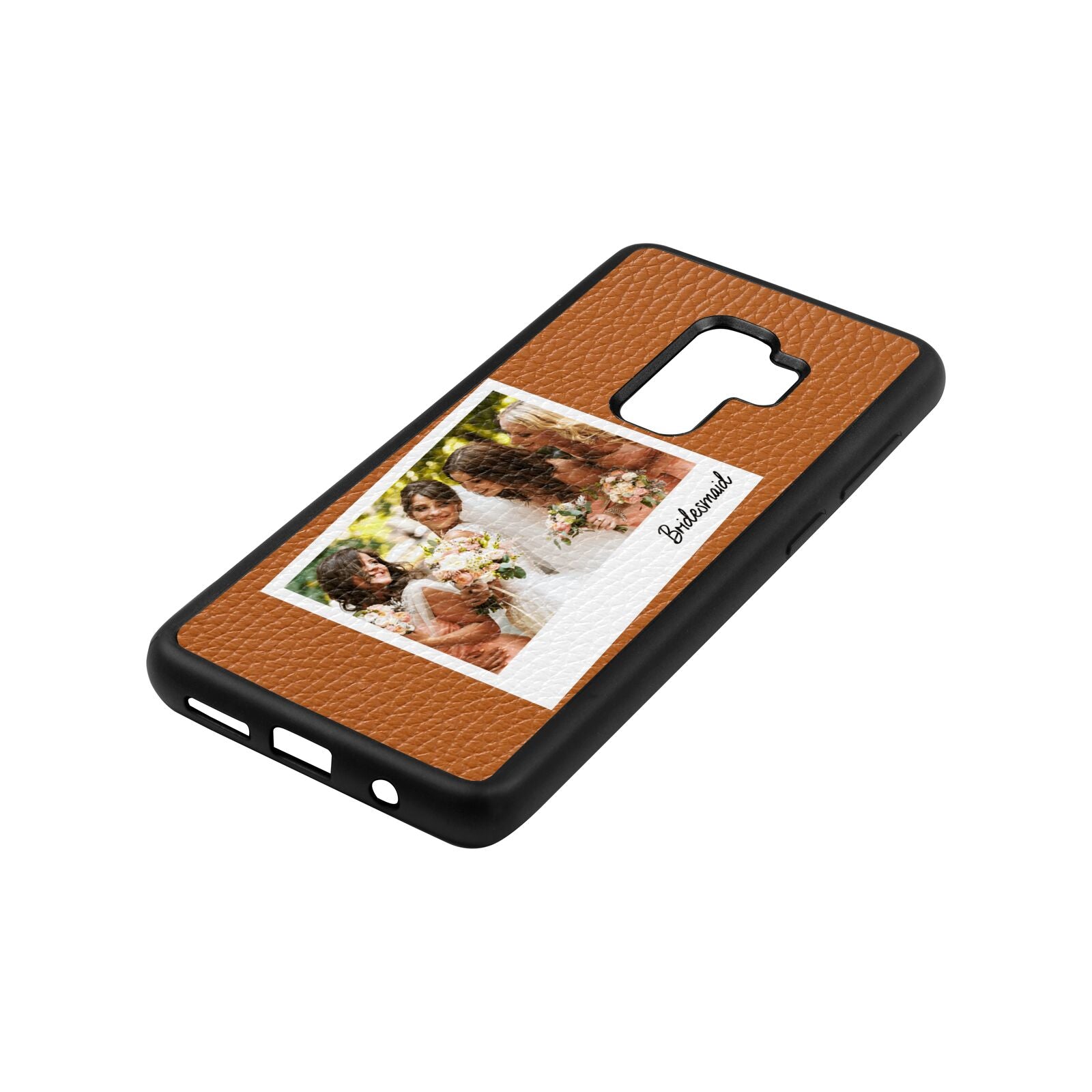 Bridesmaid Photo Tan Pebble Leather Samsung S9 Plus Case Side Angle