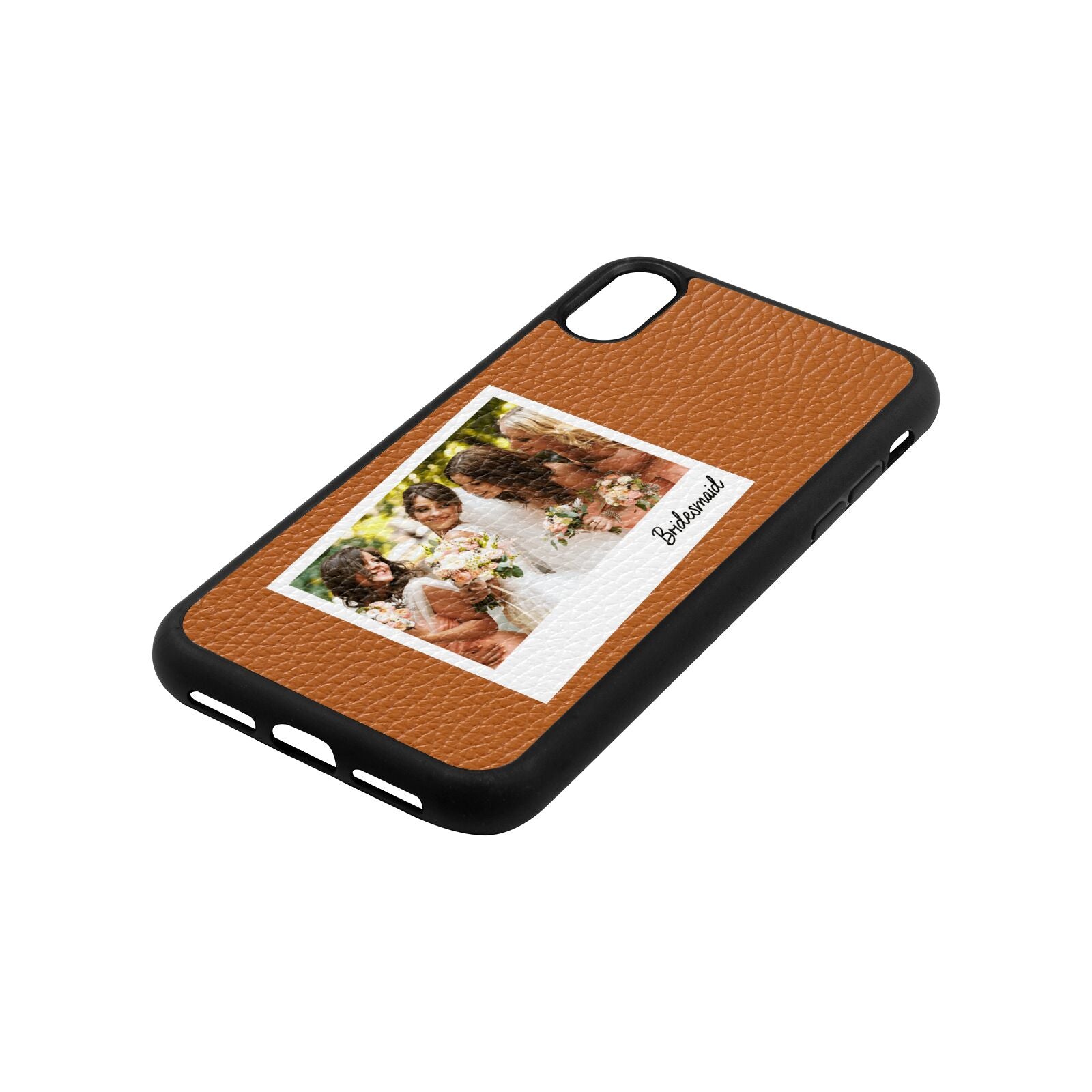 Bridesmaid Photo Tan Pebble Leather iPhone Xr Case Side Angle