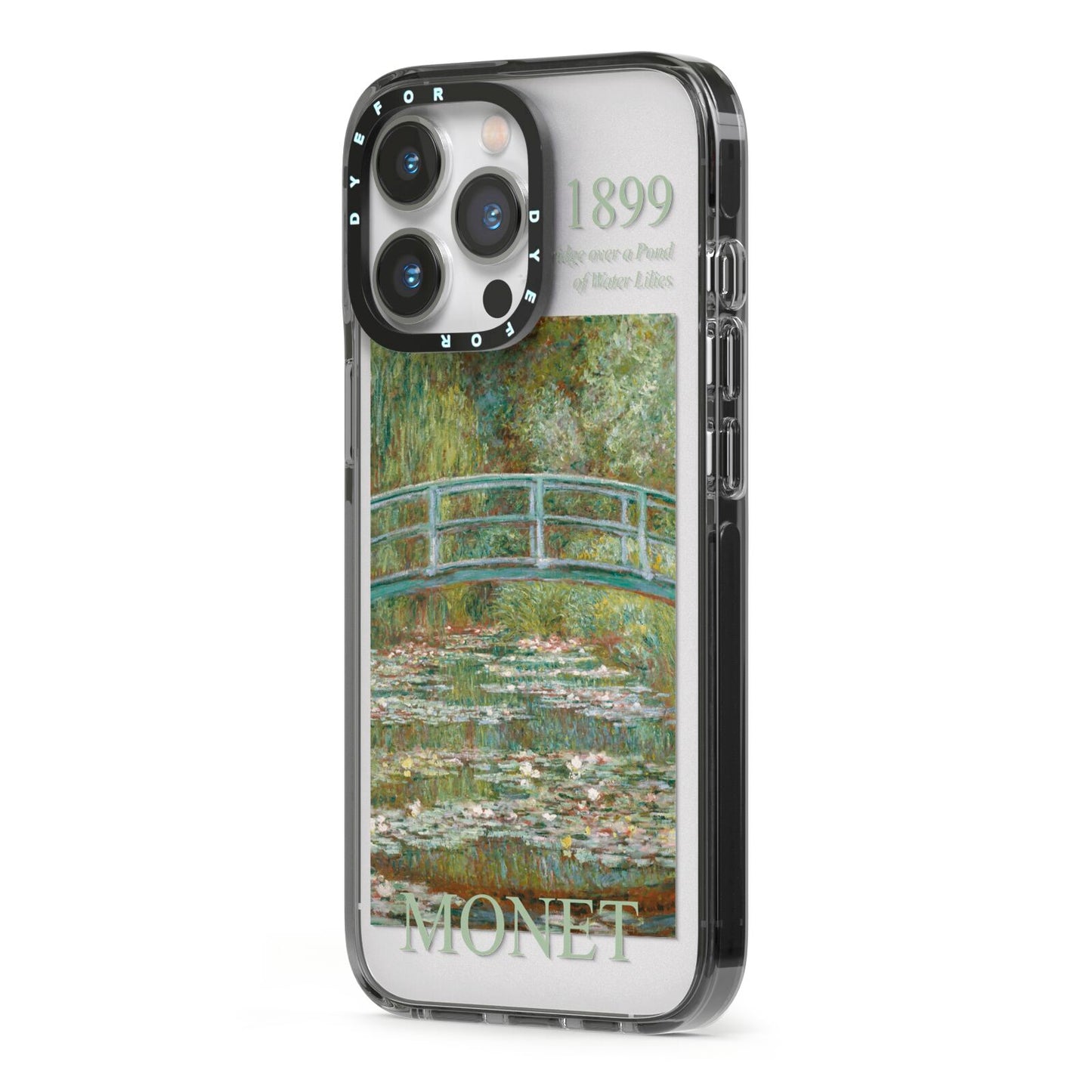 Bridge Over A Pond Of Water Lilies By Monet iPhone 13 Pro Black Impact Case Side Angle on Silver phone